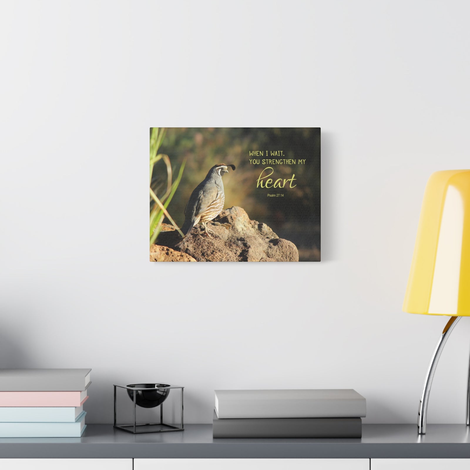Scripture Walls Strengthen My Heart Psalm 27:14 Bird Bible Verse Canvas Christian Wall Art Ready to Hang-Express Your Love Gifts
