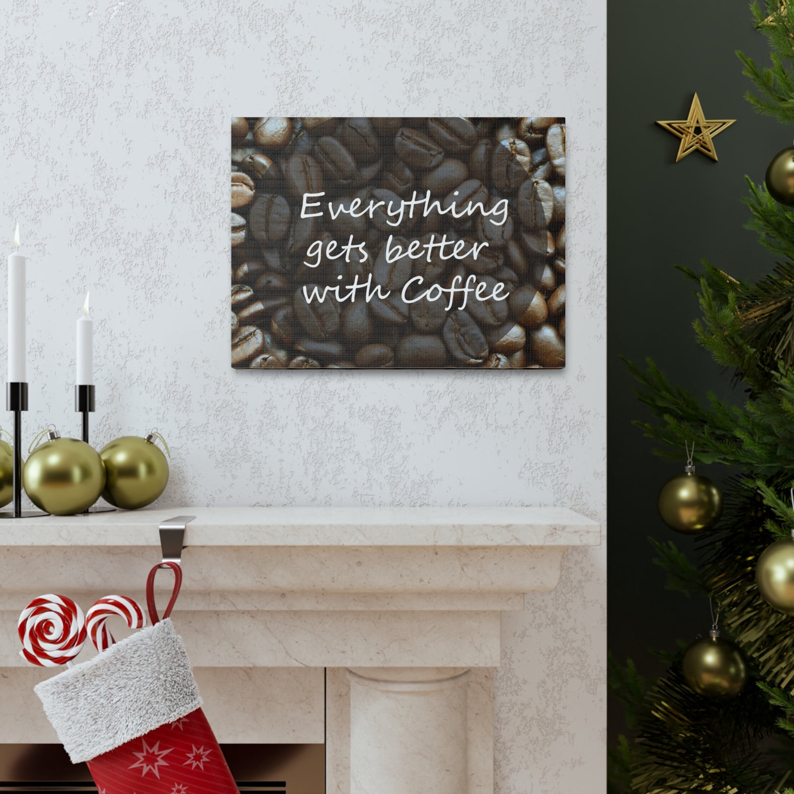 Inspirational Quote Canvas Everything Gets Better With Coffee Motivational Print Ready to Hang Artwork-Express Your Love Gifts