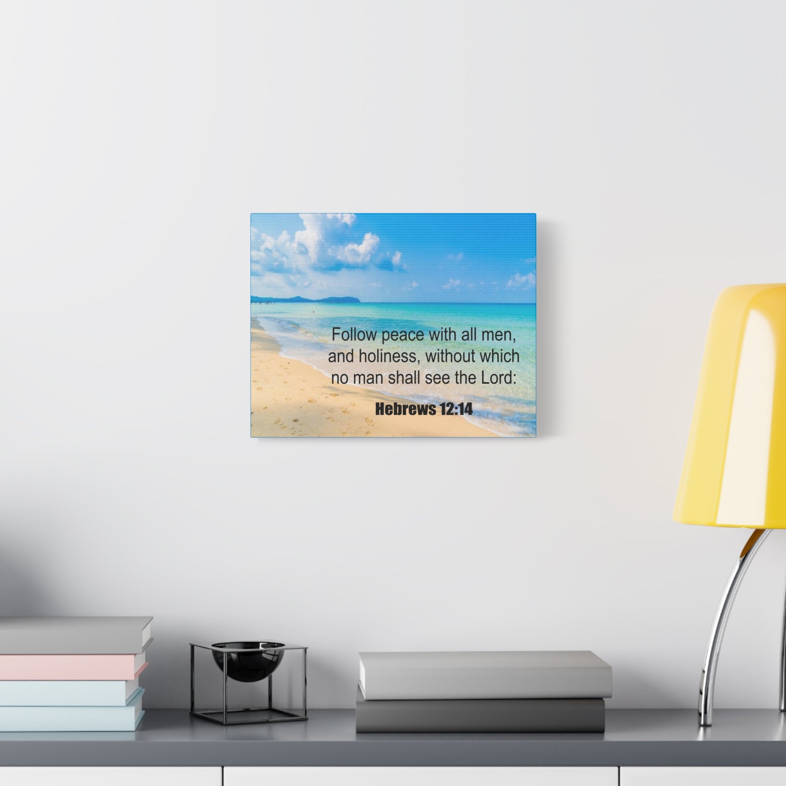 Scripture Canvas Follow Peace Hebrews 12:14 Christian Wall Art Print Ready to Hang-Express Your Love Gifts