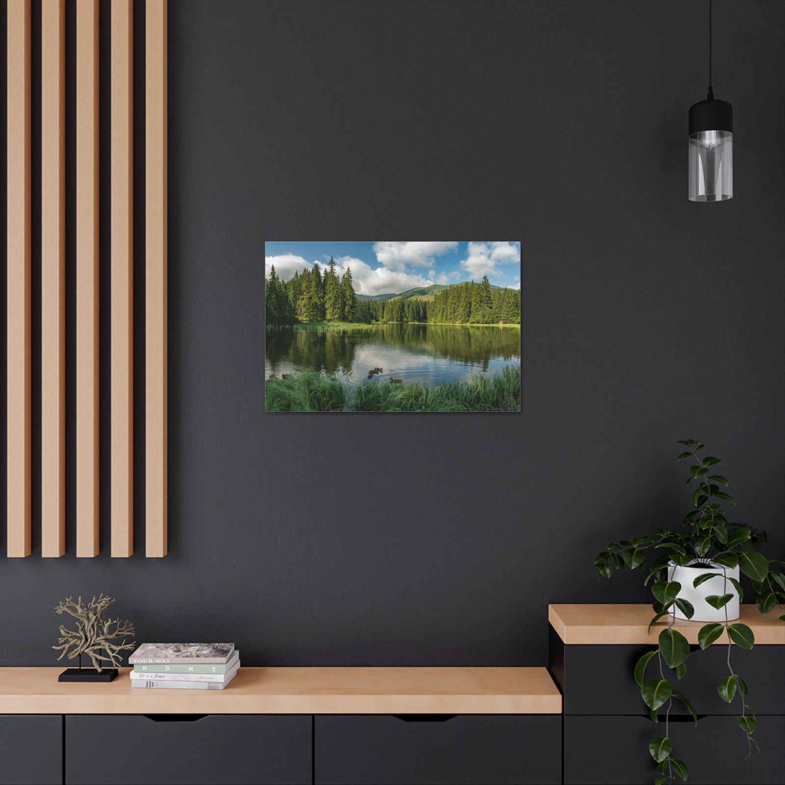Lake Reflection Green Forest Nature Wilderness Photography Canvas Wall Art for Home Decor Ready-to-Hang-Express Your Love Gifts