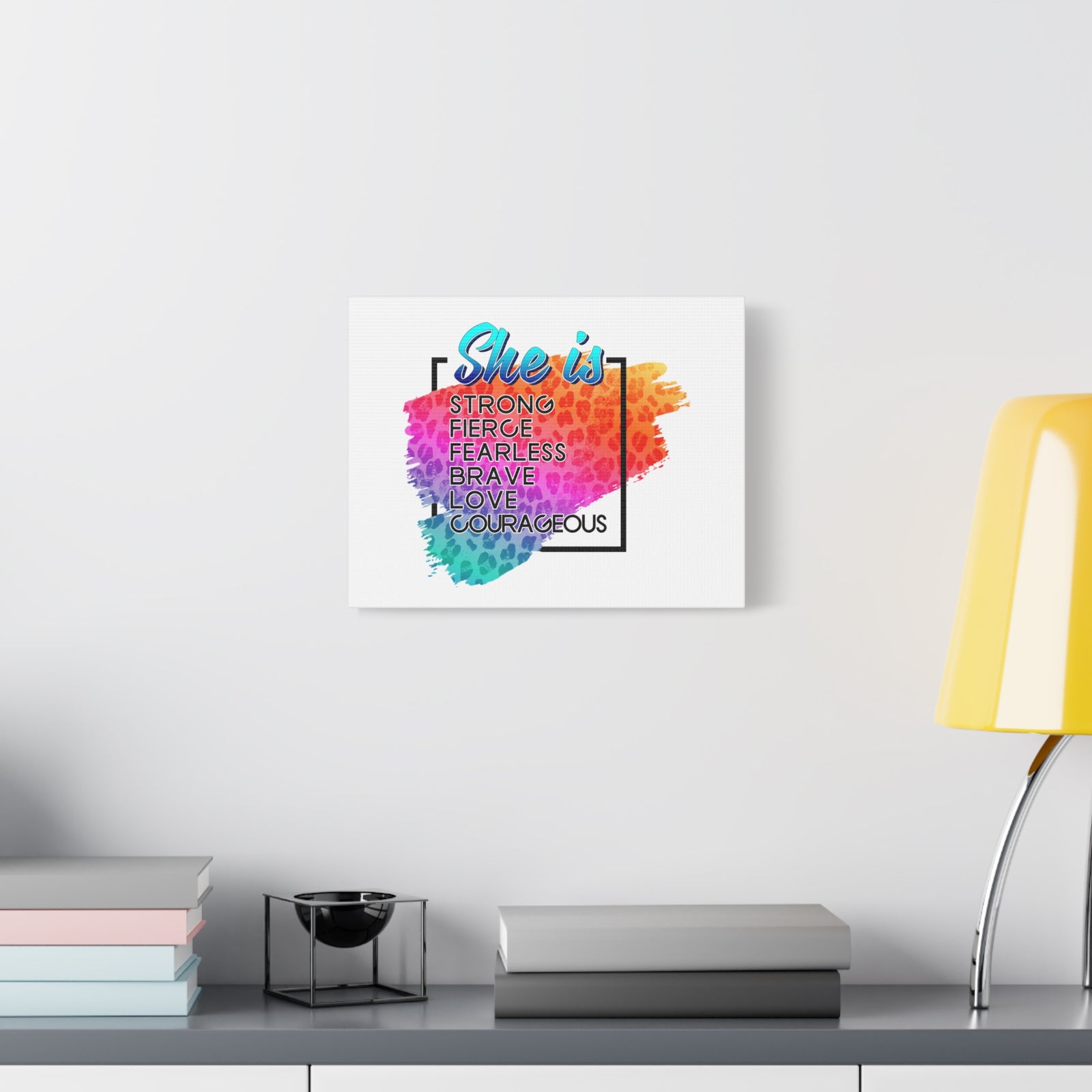 Scripture Canvas She Is Courageous Psalm 31:24 Christian Wall Art Bible Verse Print Ready to Hang-Express Your Love Gifts