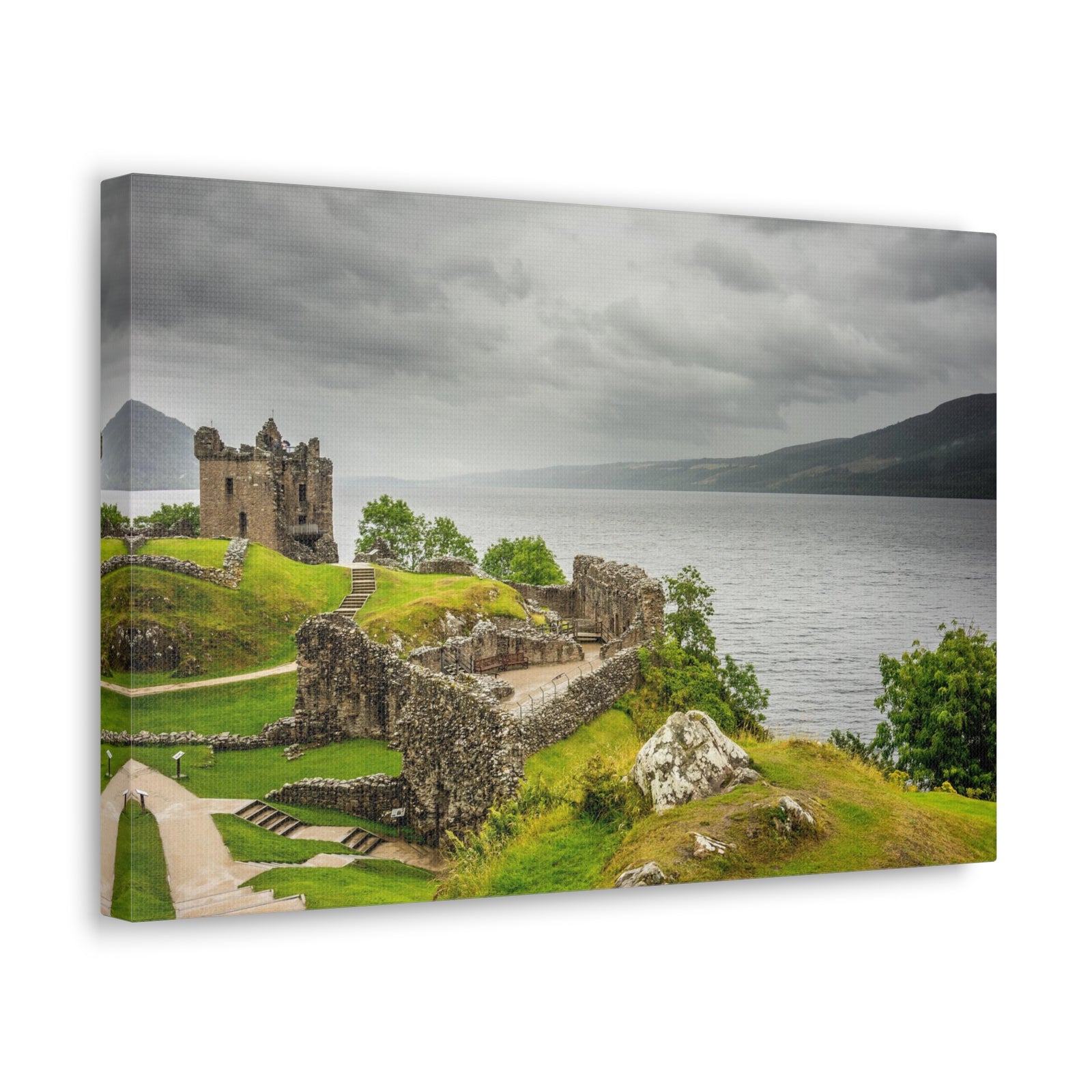 Loch Ness Scotland Modern Ruins of Urquhart Castle Multicolor Scenic Nature Photography Canvas Home Office Decor Ready to Hang-Express Your Love Gifts
