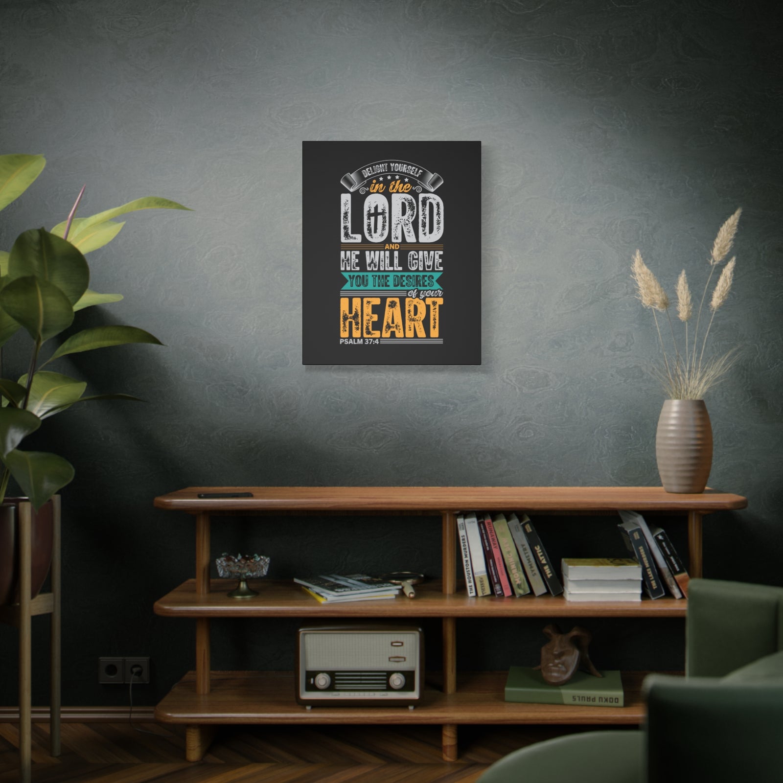 Scripture Walls Desires Of Your Heart Psalm 37:4 Yellow Heart Bible Verse Canvas Christian Wall Art Ready to Hang-Express Your Love Gifts