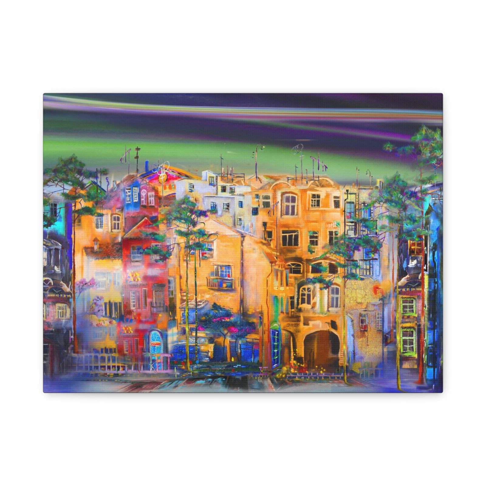 City Skyline Night Street Canvas Wall Art for Home Decor Ready-to-Hang-Express Your Love Gifts