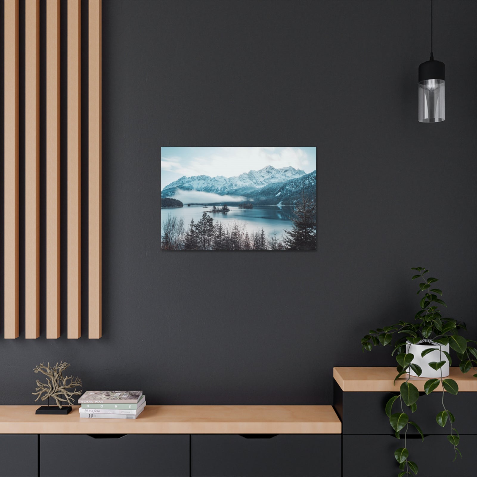 Winter Mountain Lake Pine Tree Lake Nature Wilderness Photography Canvas Wall Art for Home Decor Ready-to-Hang-Express Your Love Gifts