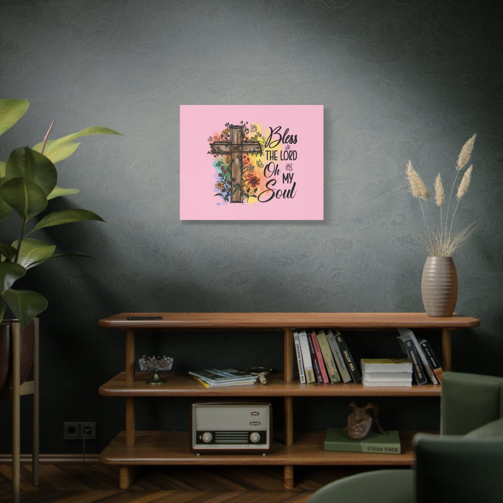 Scripture Canvas Bless The Lord Psalm 103:1 Flower Cross Christian Wall Art Bible Verse Print Ready to Hang-Express Your Love Gifts