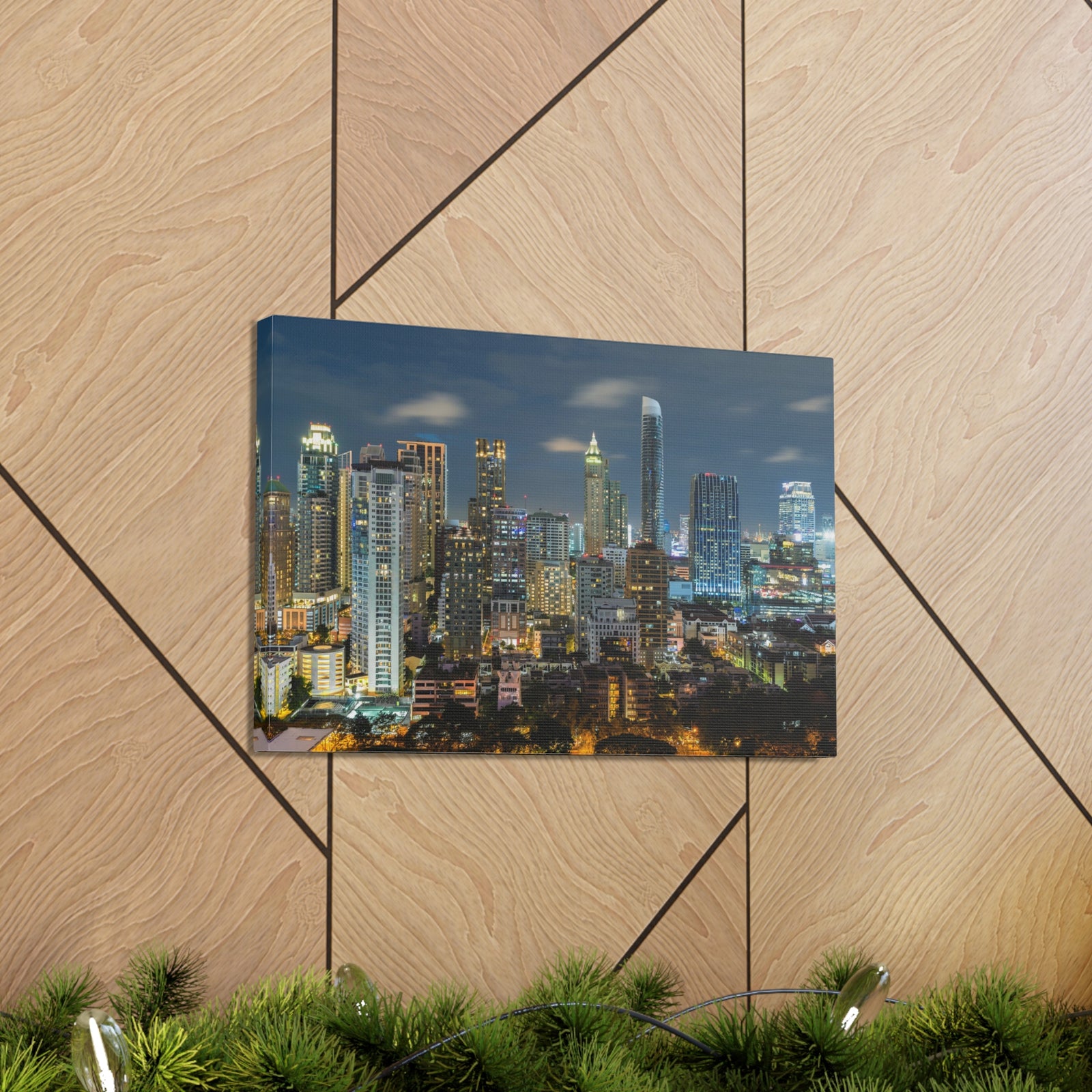 Bangkok Night Skyline Canvas Artwork High-Quality Breathtaking Stunning Cityscape for Home Decor Ready to Hang-Express Your Love Gifts