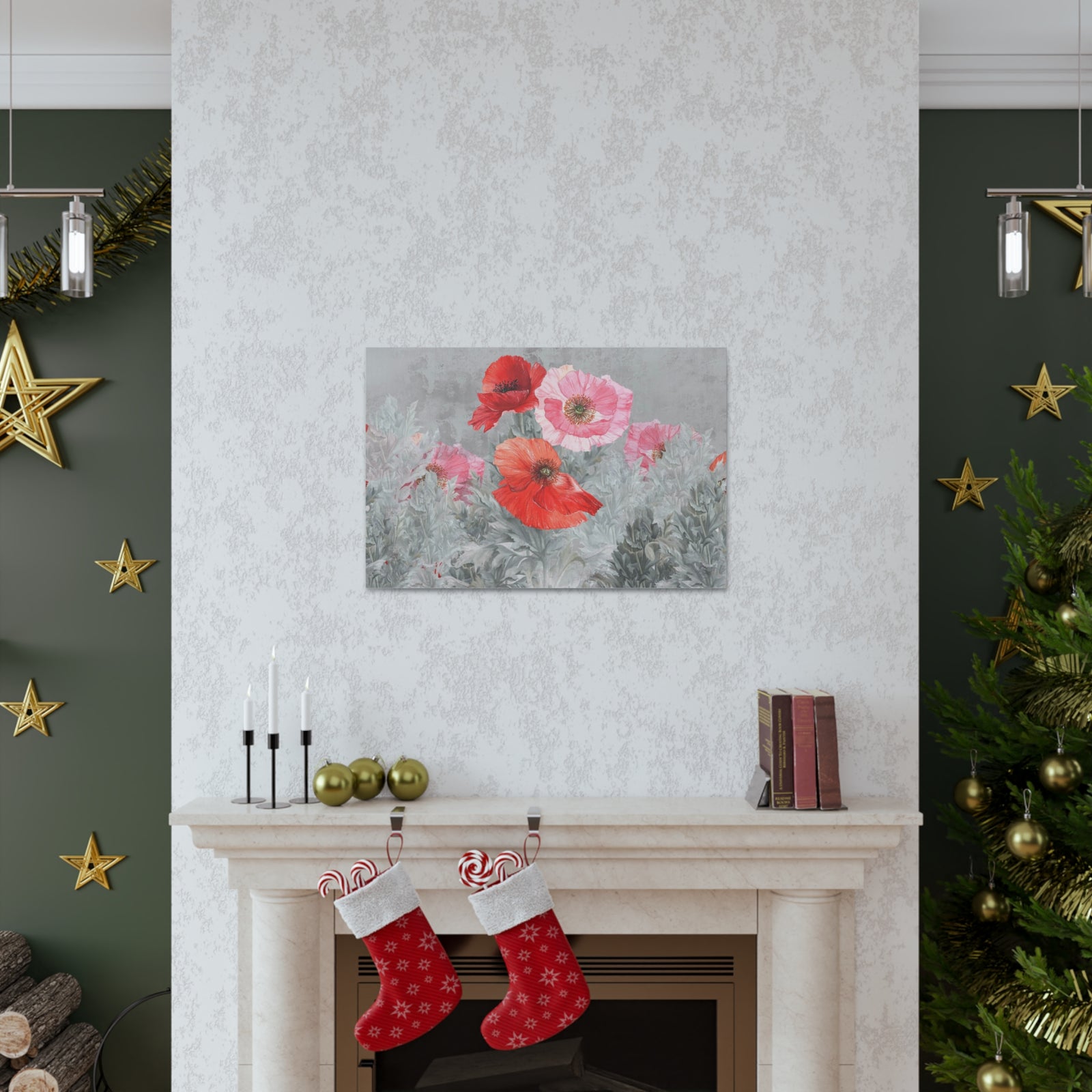 Poppies Flowers Illustration Flower Canvas Wall Art for Home Decor Ready-to-Hang-Express Your Love Gifts