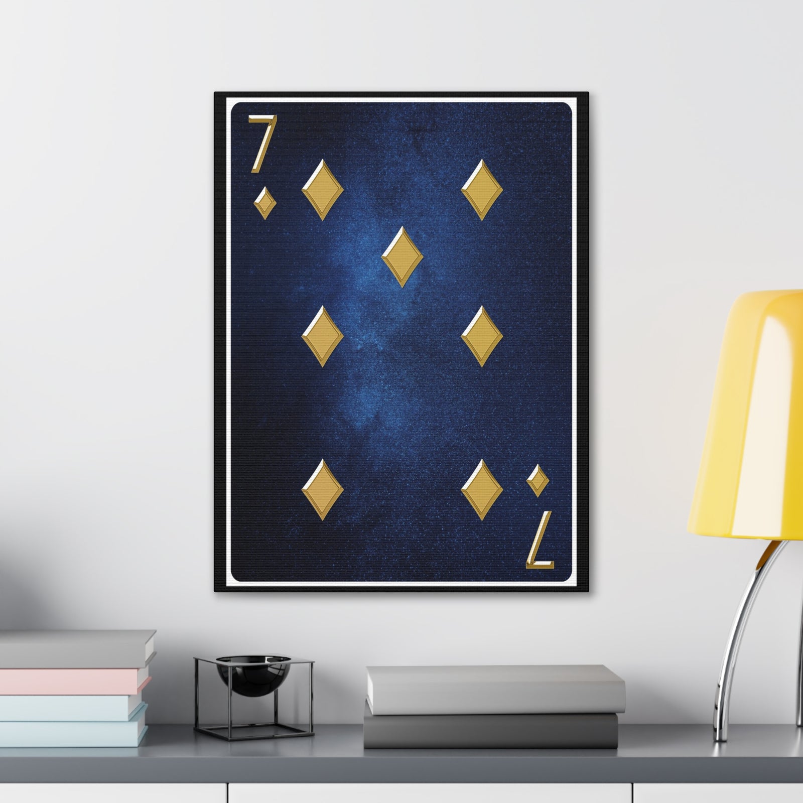 Seven Of Diamonds Space Background Playing Card Canvas Wall Art for Home Decor Ready-to-Hang-Express Your Love Gifts