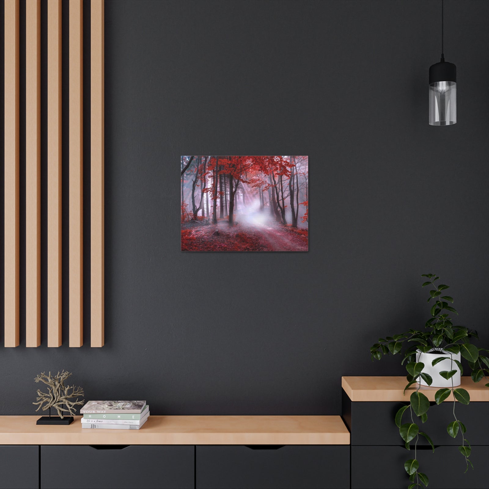 Foggy Autumn Forest Orange Leaves Nature Wilderness Photography Canvas Wall Art for Home Decor Ready-to-Hang-Express Your Love Gifts