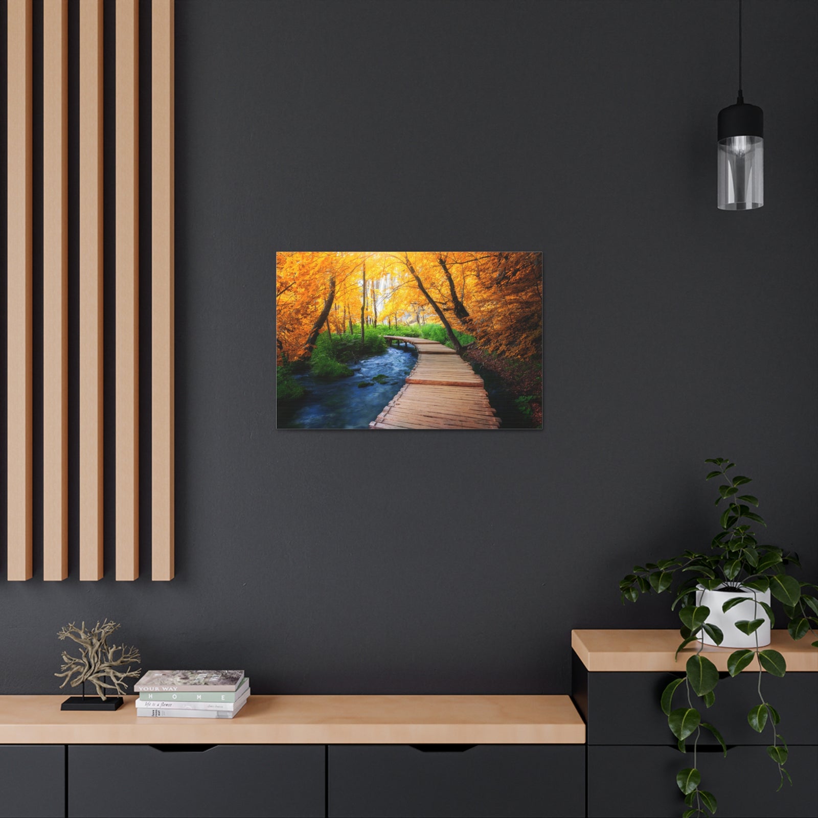 Path Autumn Orange Tree Nature Wilderness Photography Canvas Wall Art for Home Decor Ready-to-Hang-Express Your Love Gifts