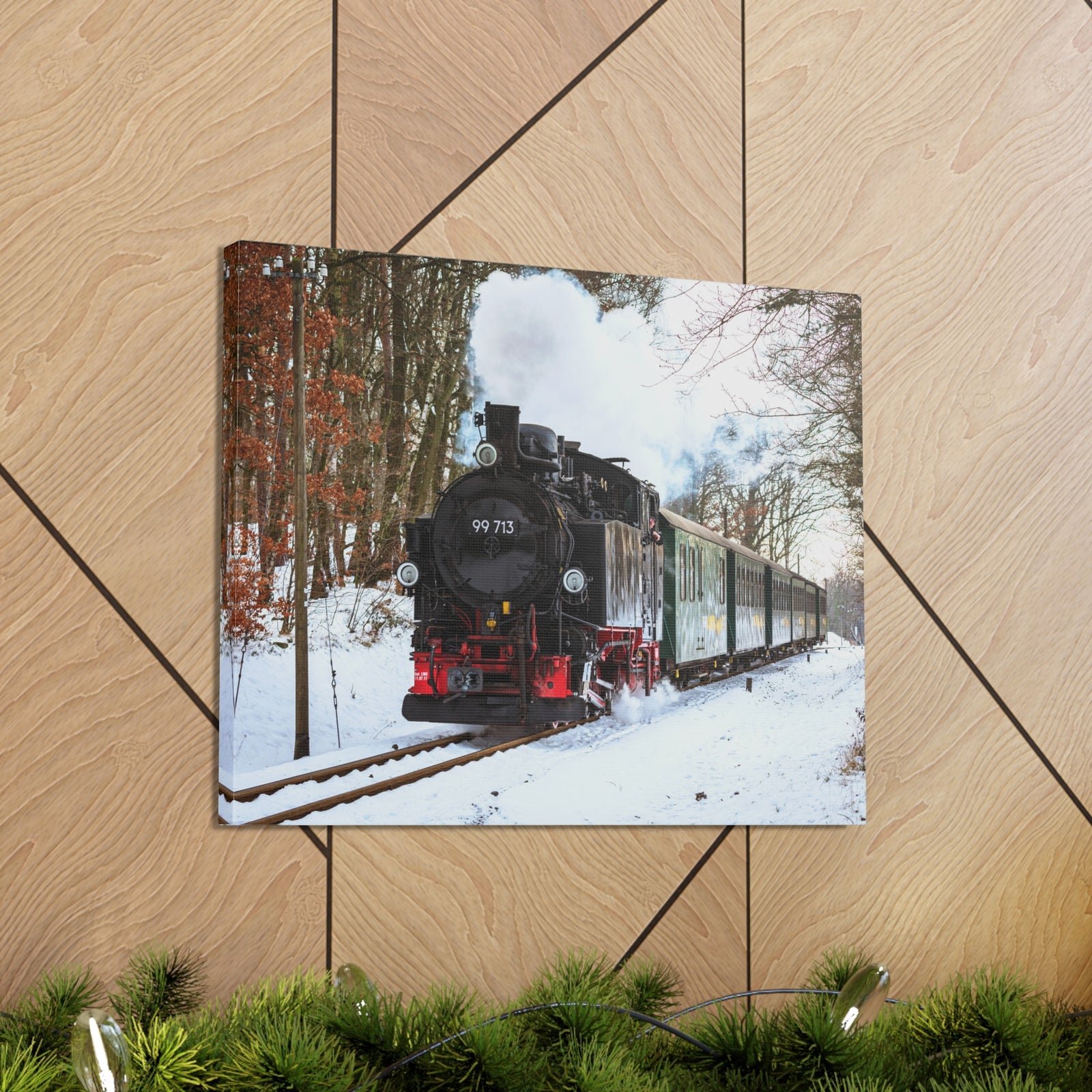 Steam Train Winter White Smoke Modern Multicolor Scenic Nature Photography Canvas Home Office Decor Ready to Hang-Express Your Love Gifts