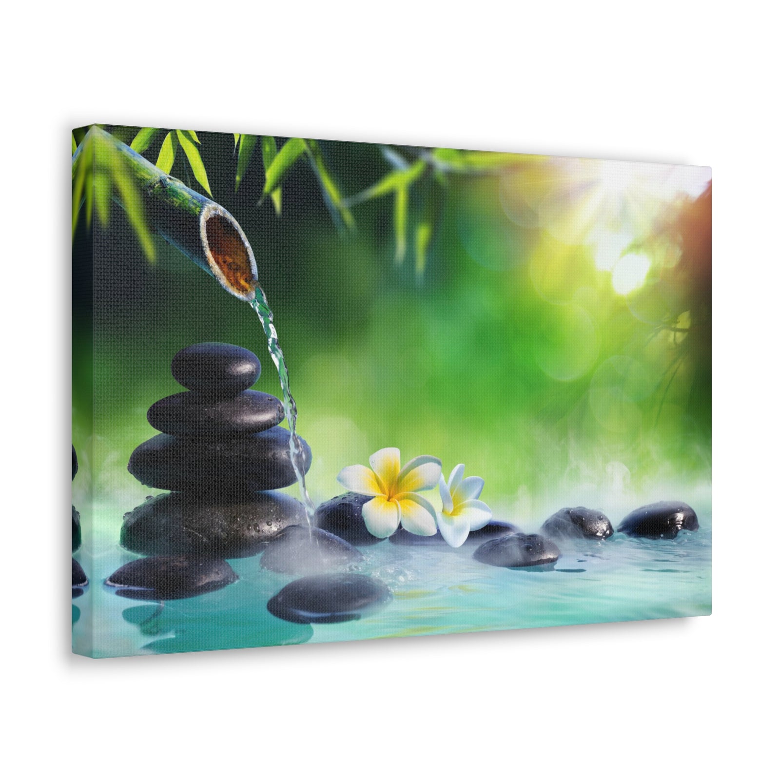 Plumeria Flowers in Fountain Forest Floral Nature Photography Canvas Wall Art for Home Decor Ready-to-Hang-Express Your Love Gifts