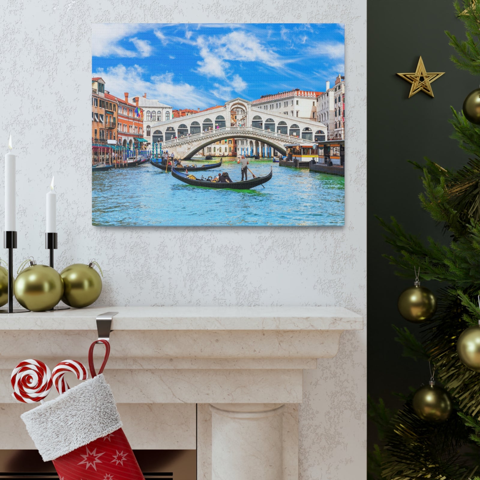 Rialto Bridge Venice Modern Multicolor Scenic Nature Photography Canvas Home Office Decor Ready to Hang-Express Your Love Gifts