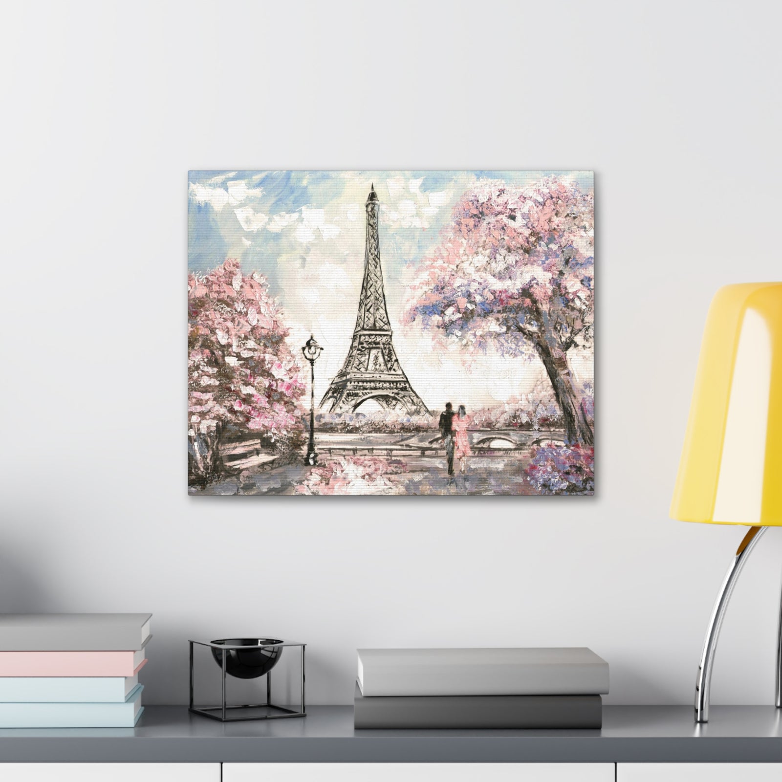 Pink Couple Eiffel Tower France Canvas Artwork High-Quality Breathtaking French City for Home Decor Ready to Hang-Express Your Love Gifts