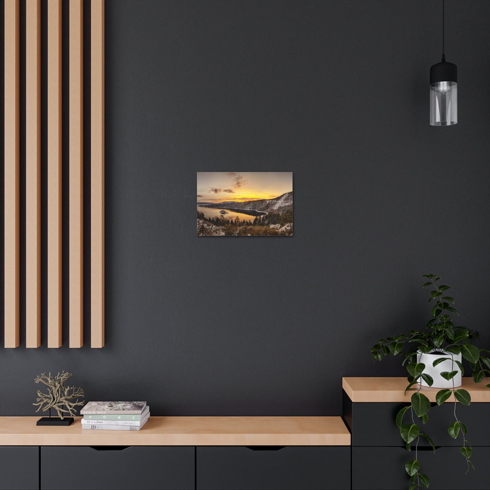 Winter Pine Tree Forest Mountain Lake Nature Wilderness Photography Canvas Wall Art for Home Decor Ready-to-Hang-Express Your Love Gifts
