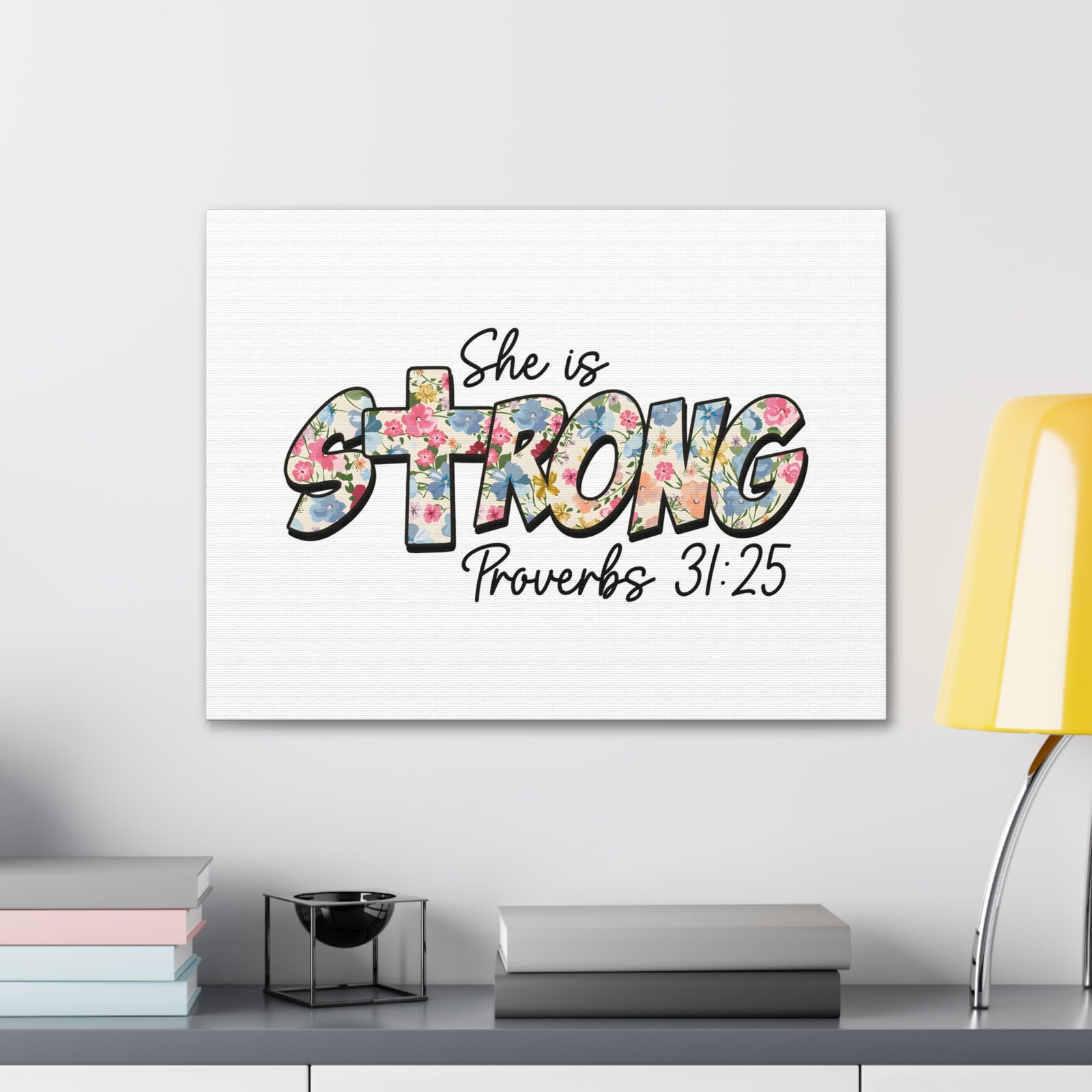 Scripture Walls Proverbs 31:25 She is Strong Bible Verse Canvas Christian Wall Art Ready to Hang Unframed-Express Your Love Gifts