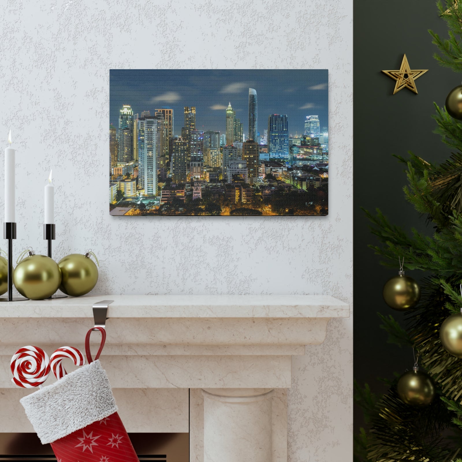 Bangkok Night Skyline Canvas Artwork High-Quality Breathtaking Stunning Cityscape for Home Decor Ready to Hang-Express Your Love Gifts