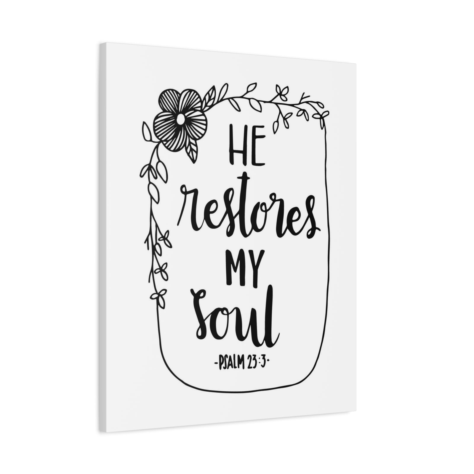 Scripture Canvas He Restores My Soul Psalm 23:3 Christian Wall Art Bible Verse Print Ready to Hang-Express Your Love Gifts