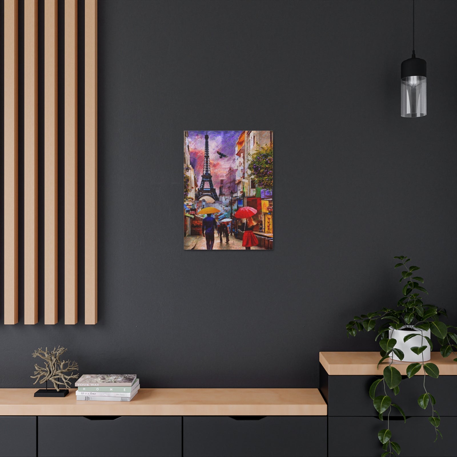 Paris Romantic Couple Red Umbrella Eiffel Tower France Canvas Artwork High-Quality Breathtaking French City for Home Decor Ready to Hang-Express Your Love Gifts