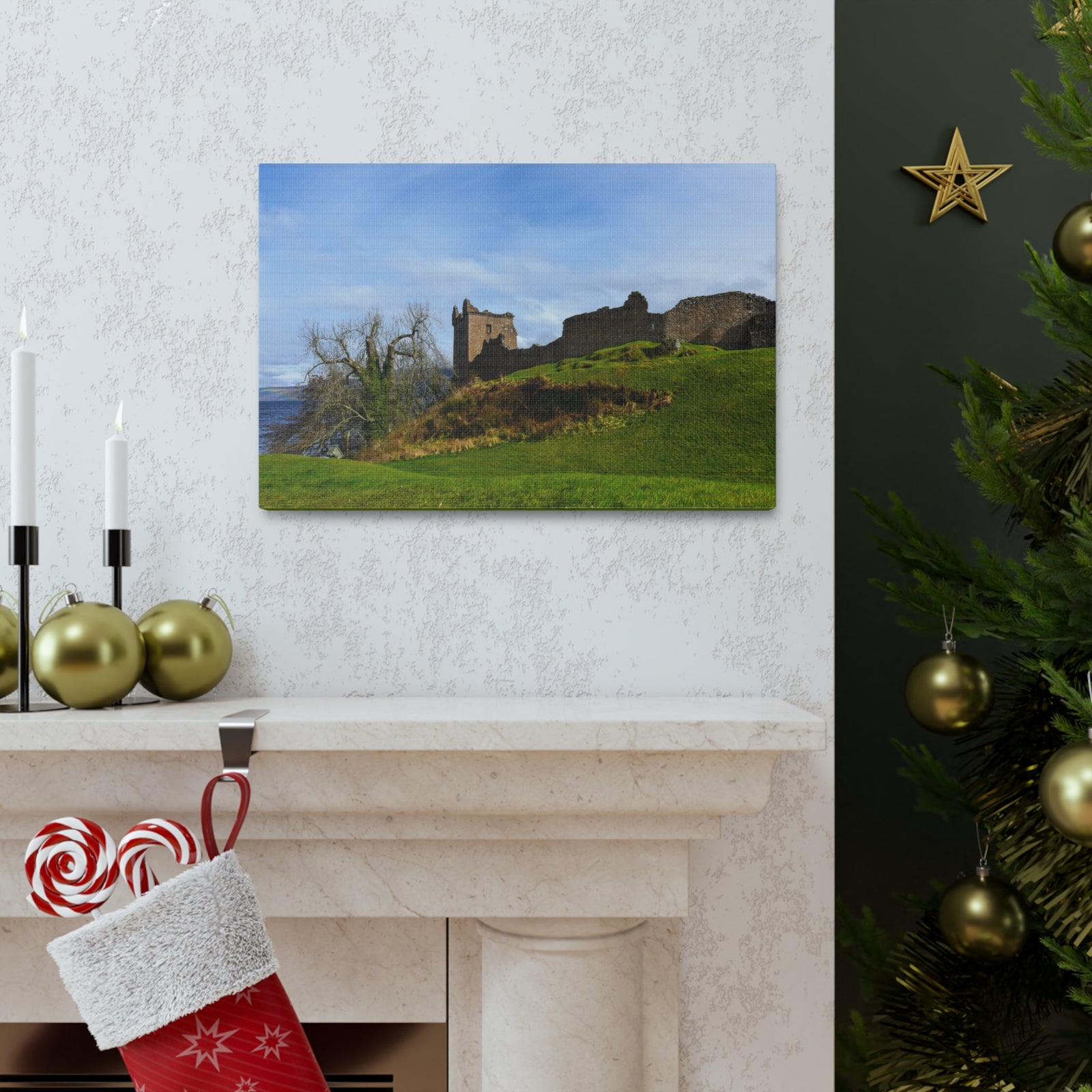 Ruins of Urquhart Scotland Nature Wilderness Photography Canvas Wall Art for Home Decor Ready-to-Hang-Express Your Love Gifts