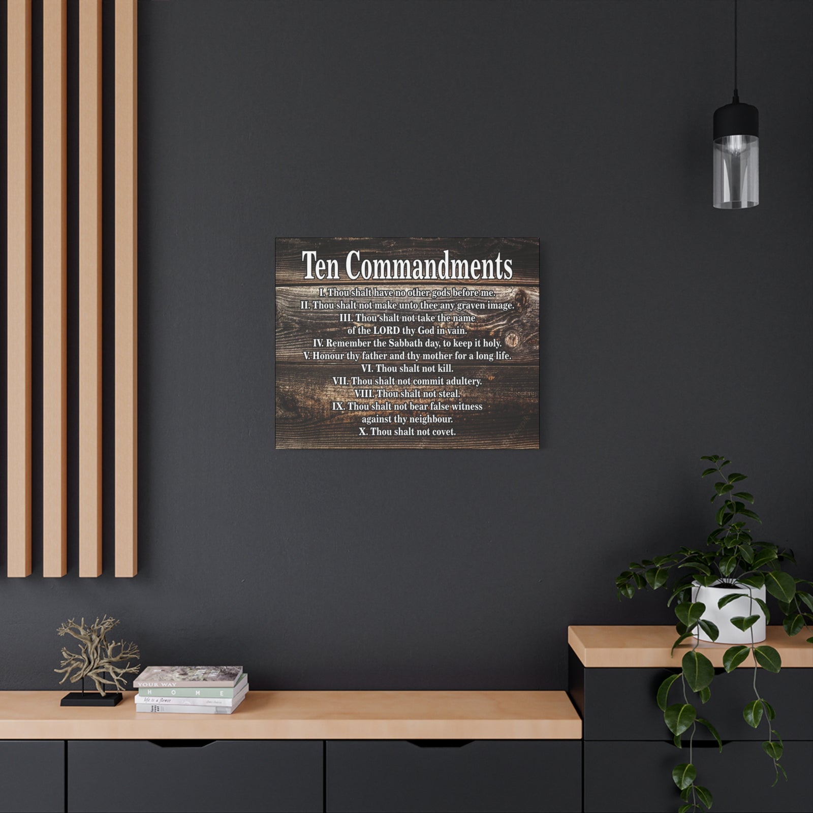 Scripture Canvas Ten Commandments Wood Brown Christian Wall Art Print Ready to Hang-Express Your Love Gifts