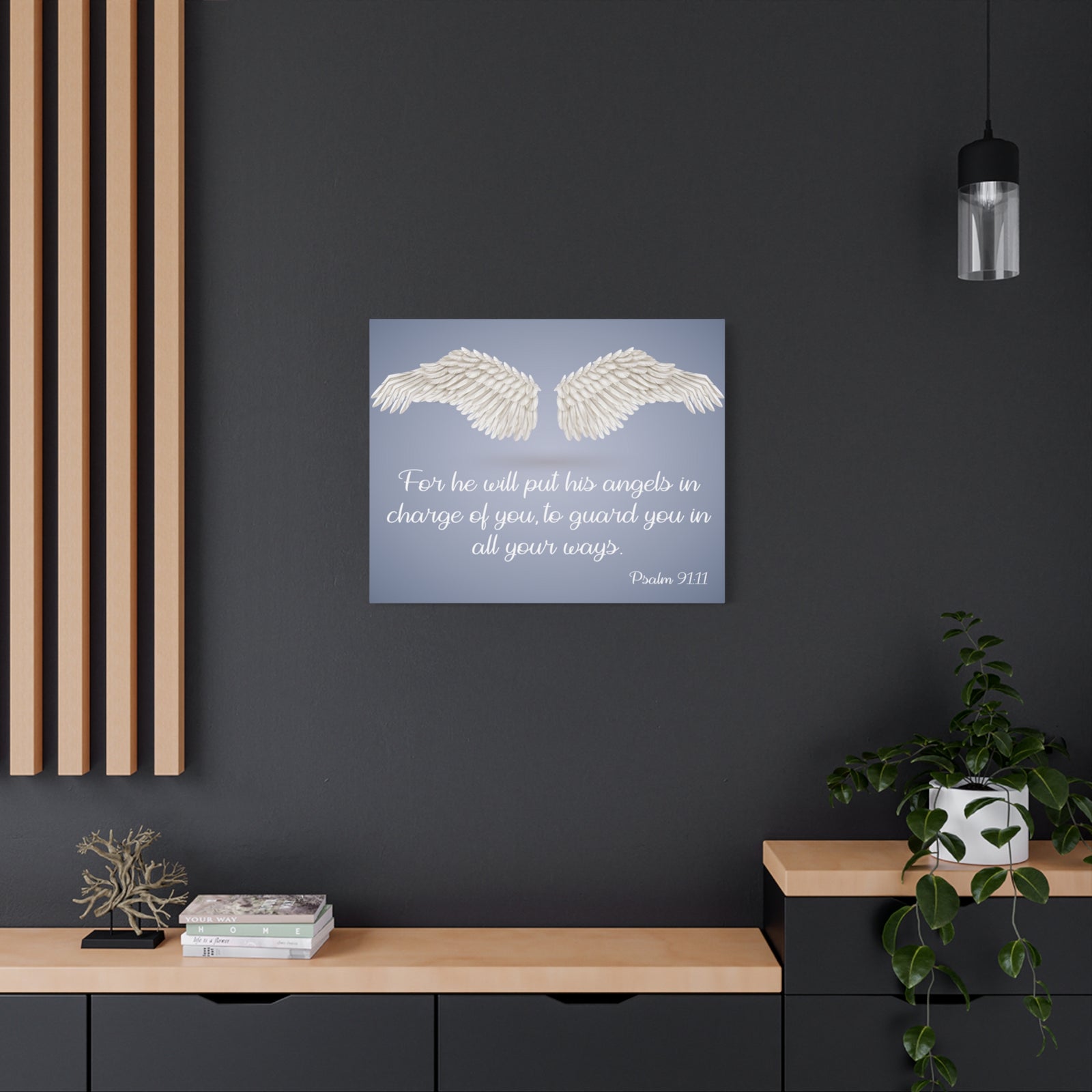 Bible Verse Canvas God's Angels Psalm 91:11 Christian Home Décor Wall Art Scripture Ready to Hang Faith Print-Express Your Love Gifts
