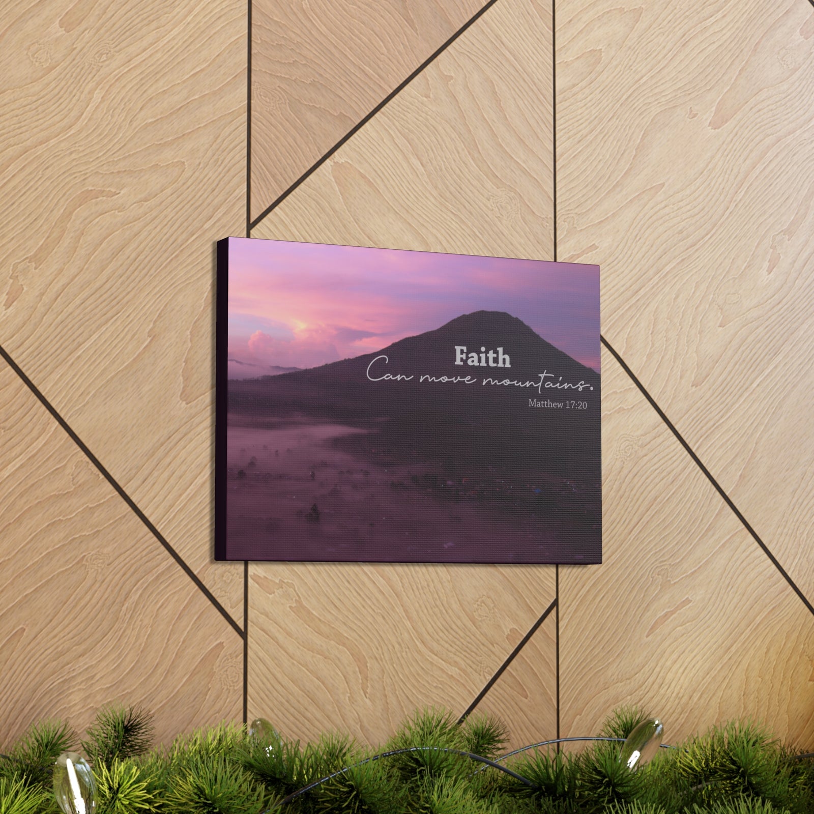 Scripture Canvas Move Mountains Matthew 17:20 Pink Christian Wall Art Bible Verse Print Ready to Hang-Express Your Love Gifts