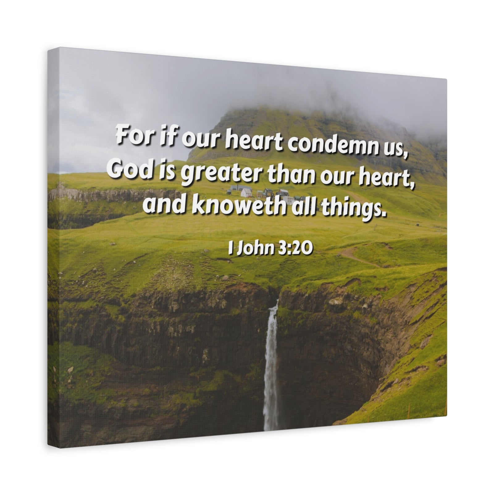 Scripture Canvas God Is Greater 1 John 3:20 Christian Wall Art Bible Verse Print Ready to Hang-Express Your Love Gifts