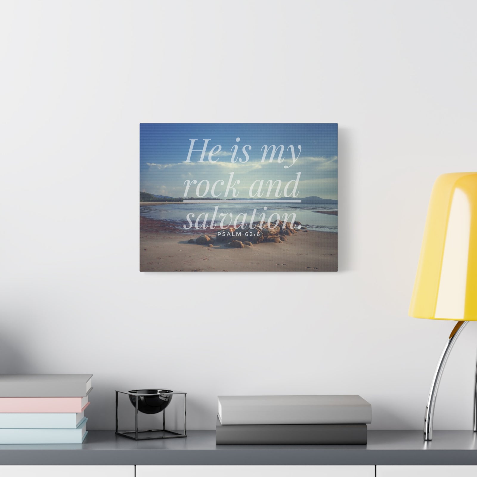 Scripture Canvas My Rock And Salvation Psalm 62:6 Christian Wall Art Bible Verse Print Ready to Hang-Express Your Love Gifts