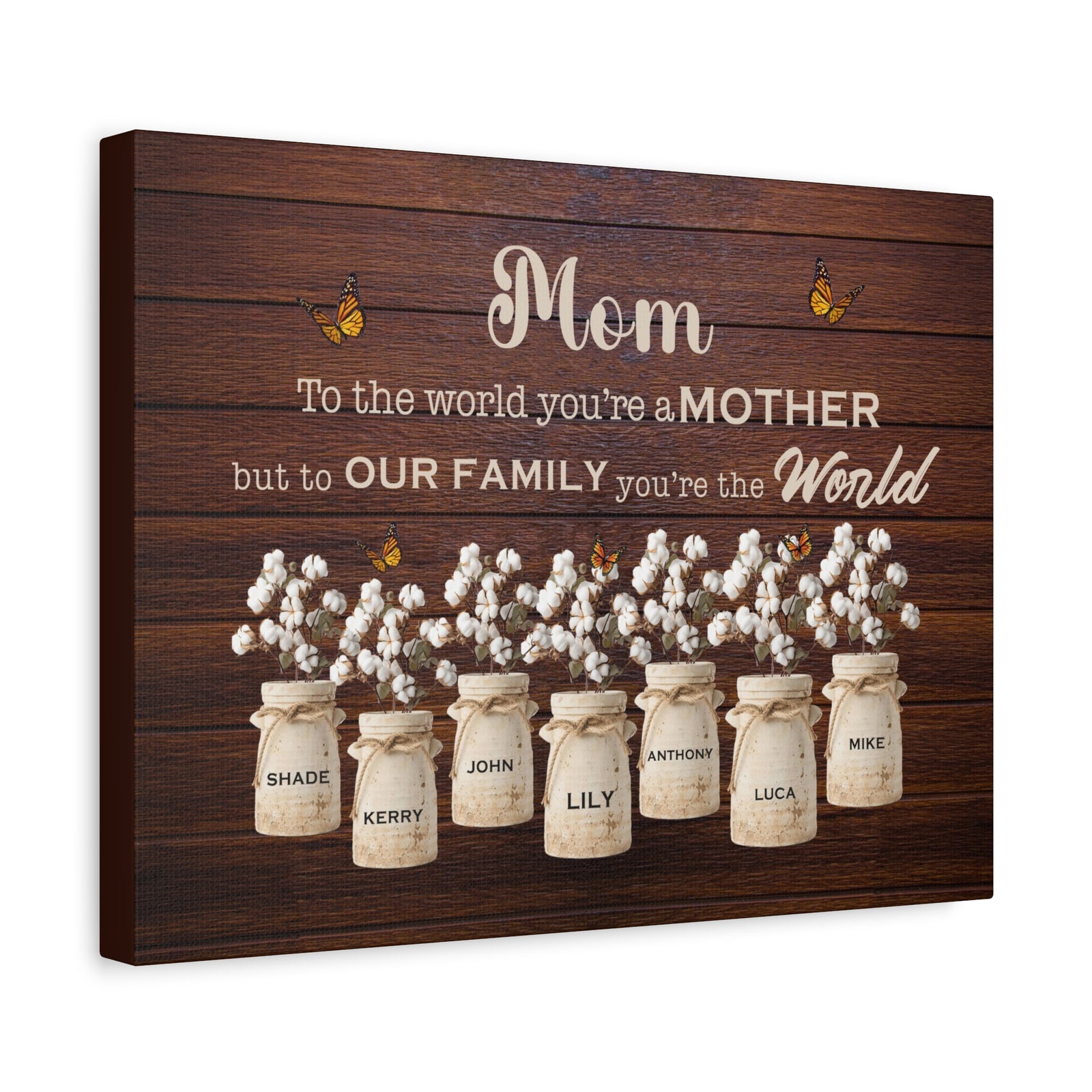 Personalized Mom Family Name Canvas – “To the World You’re a Mother”-Express Your Love Gifts