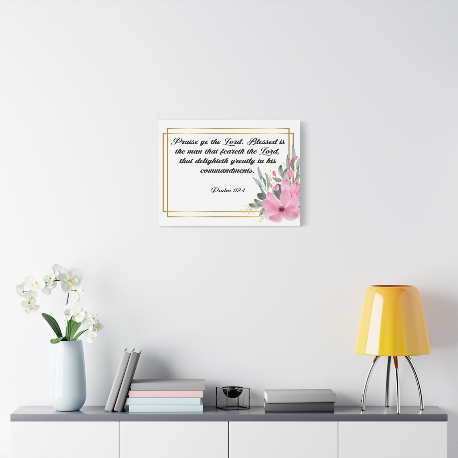 Bible Verse Canvas Praise Ye The Lord Psalm 112:1 Christian Home Décor Wall Art Scripture Ready to Hang Faith Print-Express Your Love Gifts