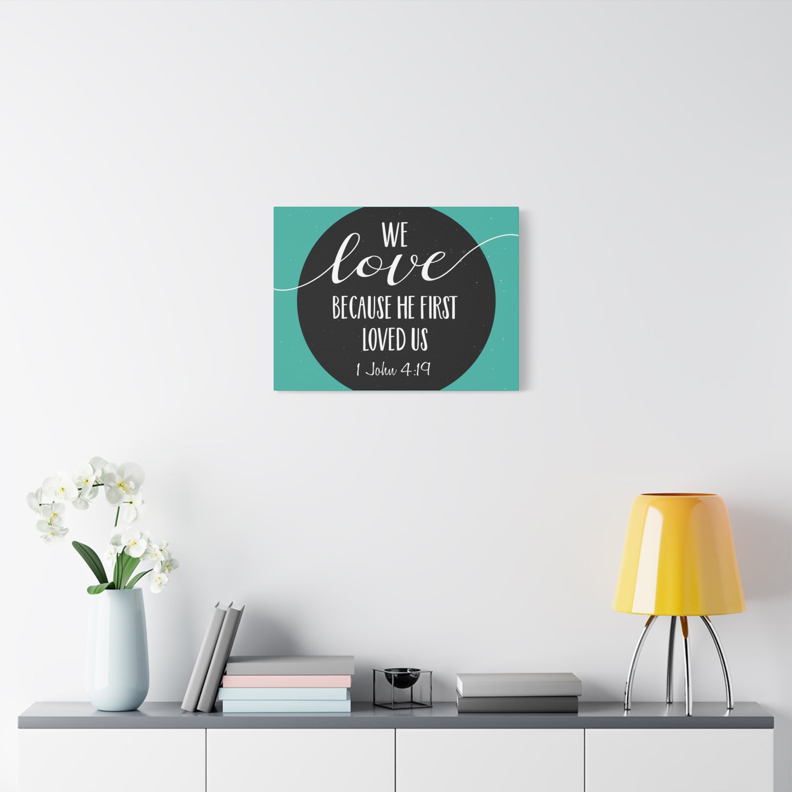 Scripture Canvas We Love 1 John 4:19 Christian Wall Art Bible Verse Print Ready to Hang-Express Your Love Gifts