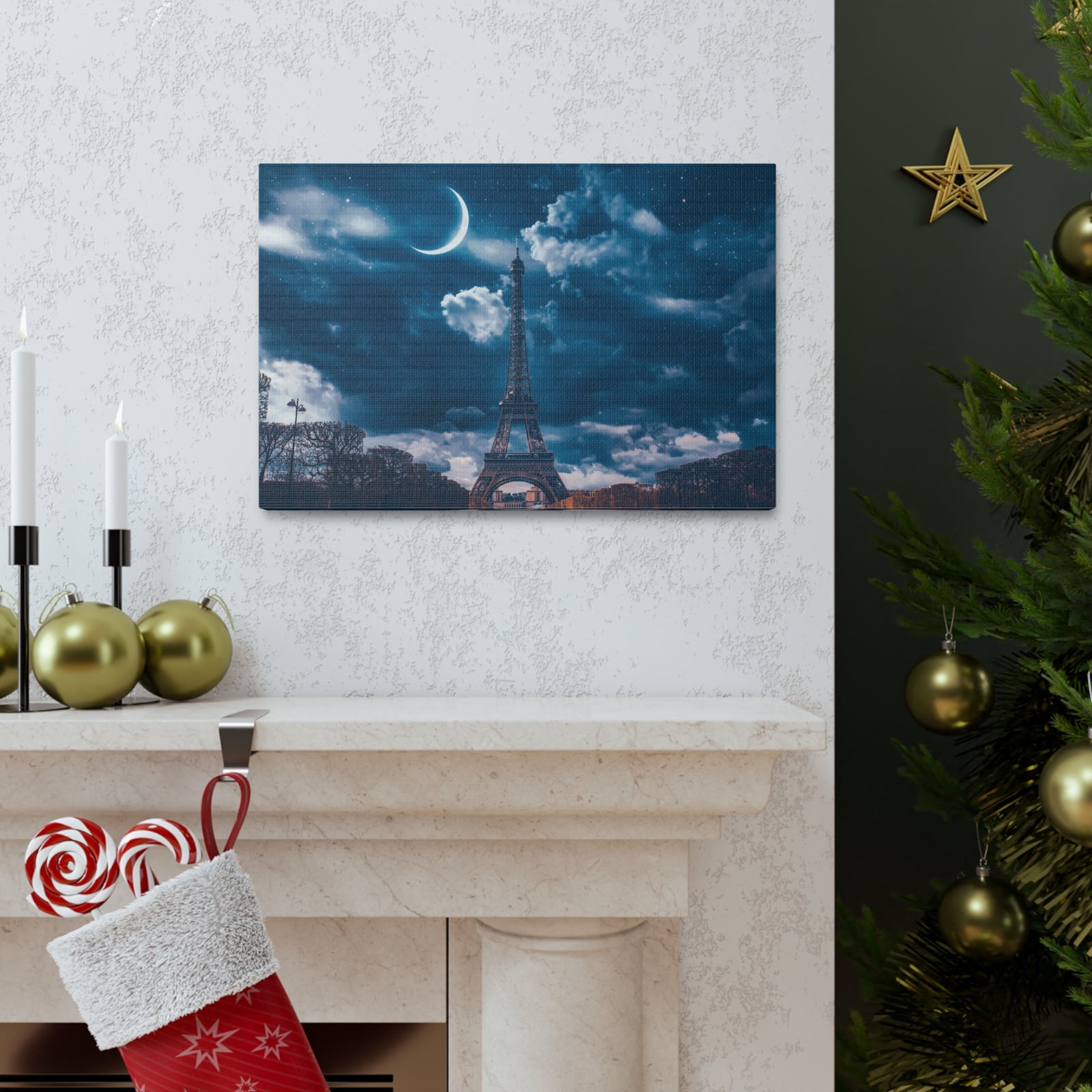 Paris Eiffel Tower Moon France Canvas Artwork High-Quality Breathtaking French City for Home Decor Ready to Hang-Express Your Love Gifts