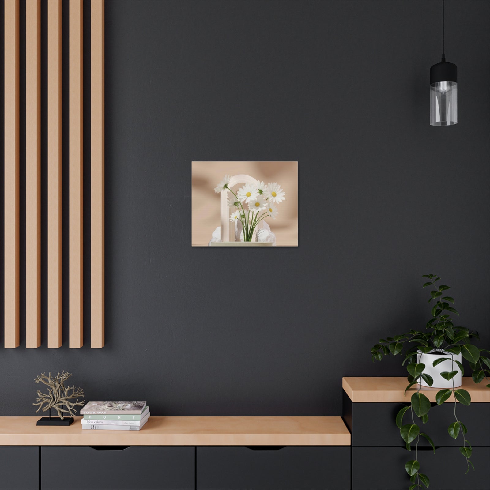 Daisy Flower and White Rocks Flower Canvas Wall Art for Home Decor Ready-to-Hang-Express Your Love Gifts