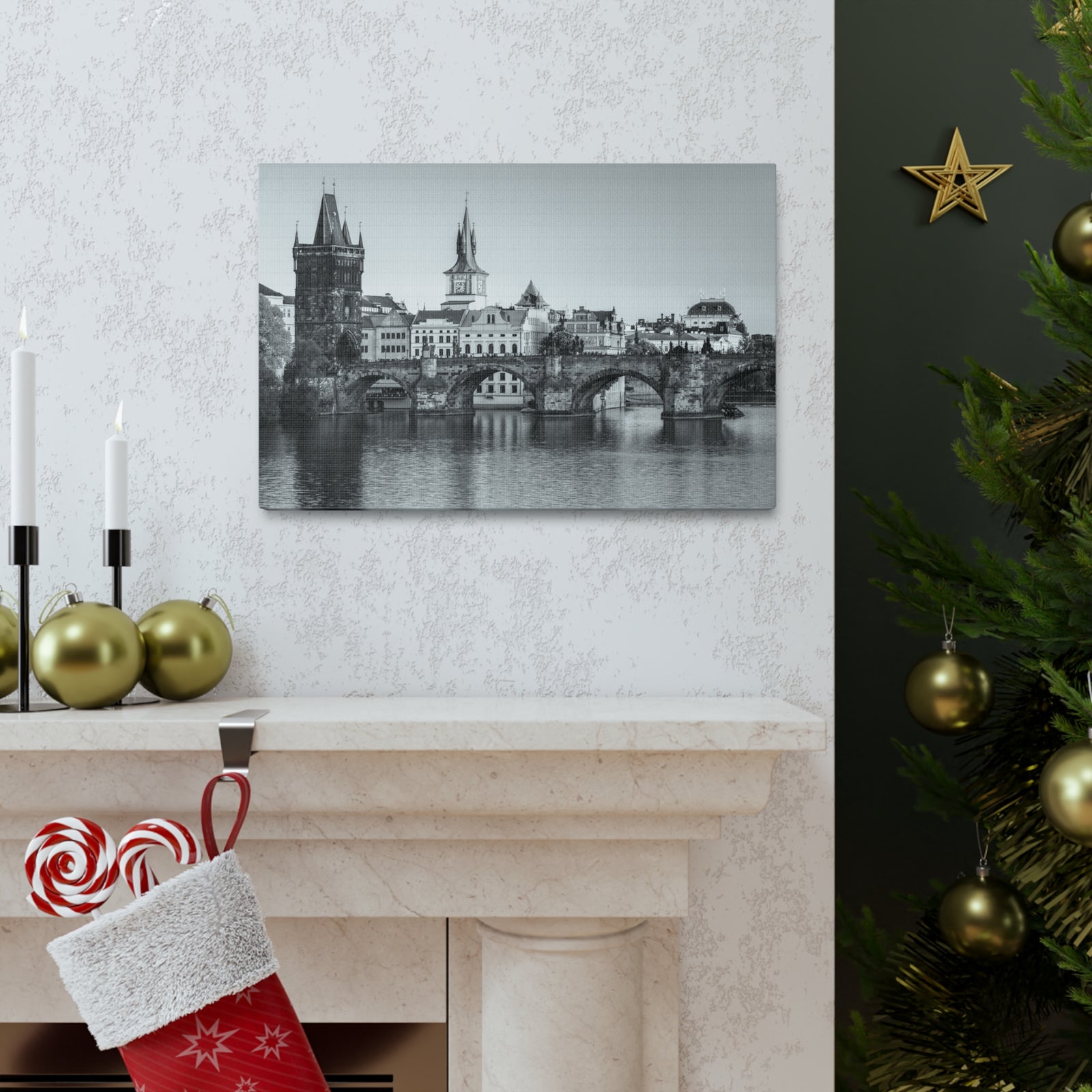 Prague Black And White Skyline Canvas Artwork High-Quality Breathtaking Stunning Cityscape for Home Decor Ready to Hang-Express Your Love Gifts