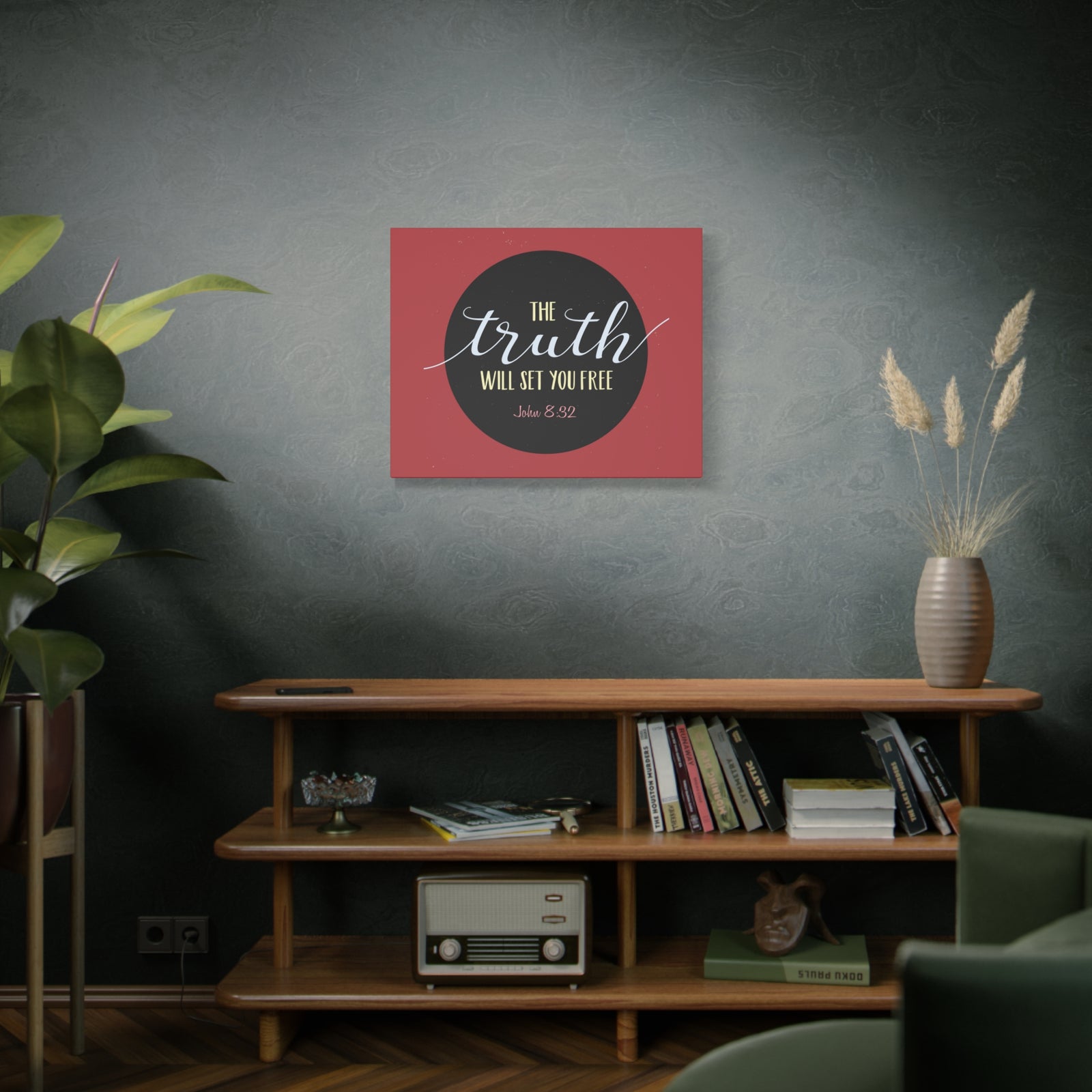 Scripture Canvas The Truth Red John 8:32 Christian Wall Art Bible Verse Print Ready to Hang-Express Your Love Gifts