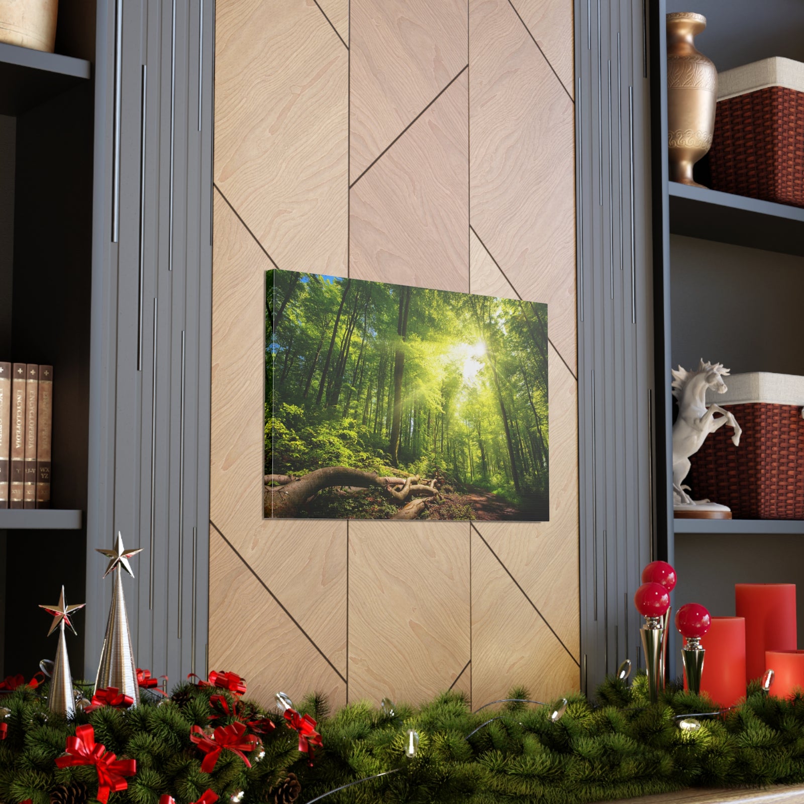 Sunlight Forest Green Nature Wilderness Photography Canvas Wall Art for Home Decor Ready-to-Hang-Express Your Love Gifts