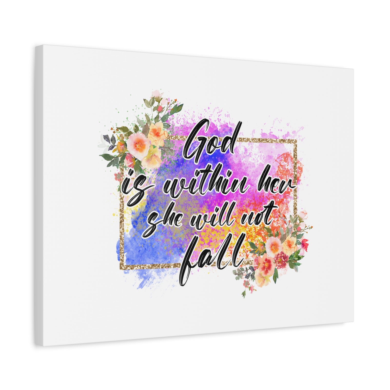 Scripture Canvas God Is Within Psalms 46:5 Flowers Christian Wall Art Bible Verse Print Ready to Hang-Express Your Love Gifts