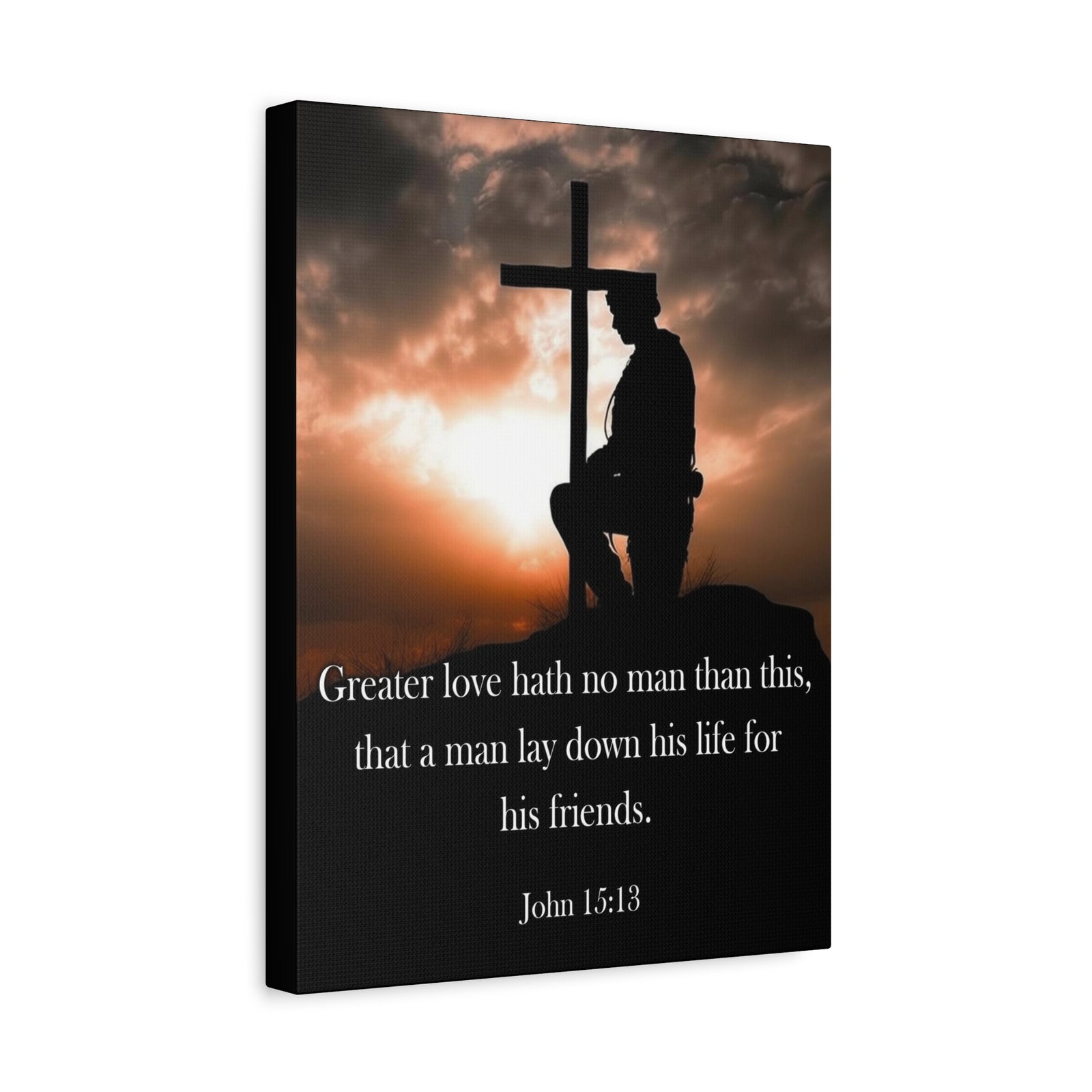 Scripture Walls John 15:13 Greater Love Soldier at Cross Christian Wall Art Print Ready to Hang Unframed-Express Your Love Gifts