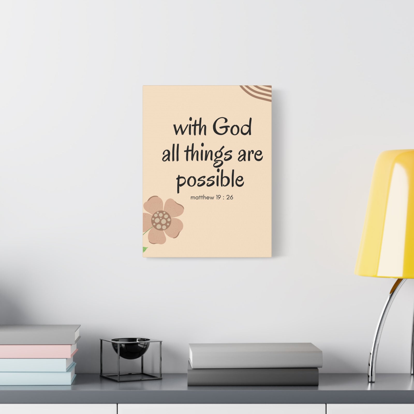 Scripture Canvas All Things Are Possible Matthew 19:26 Brown Flower Christian Wall Art Bible Verse Print Ready to Hang-Express Your Love Gifts