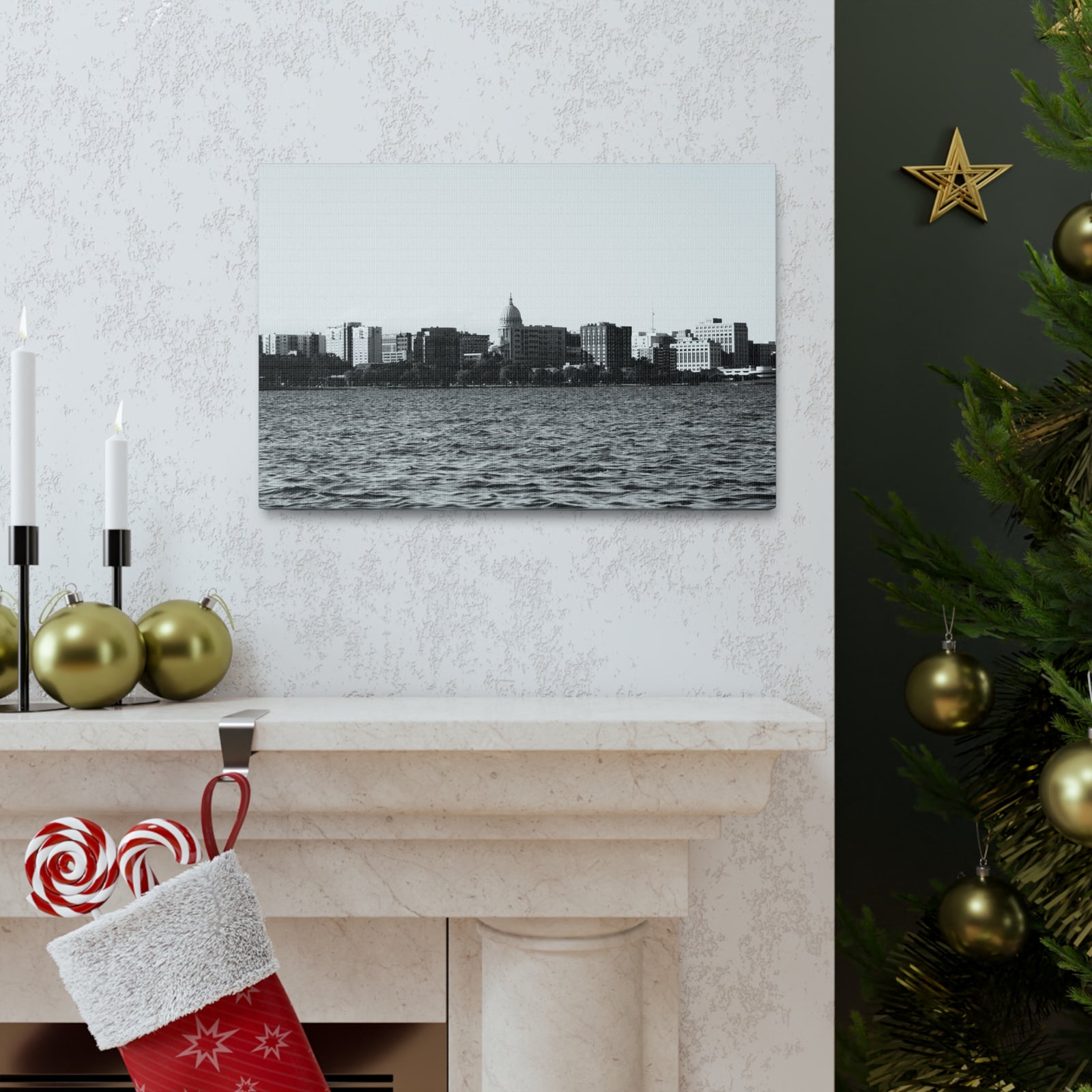 Madison Black White Skyline Canvas Artwork High-Quality Breathtaking Stunning Cityscape for Home Decor Ready to Hang-Express Your Love Gifts