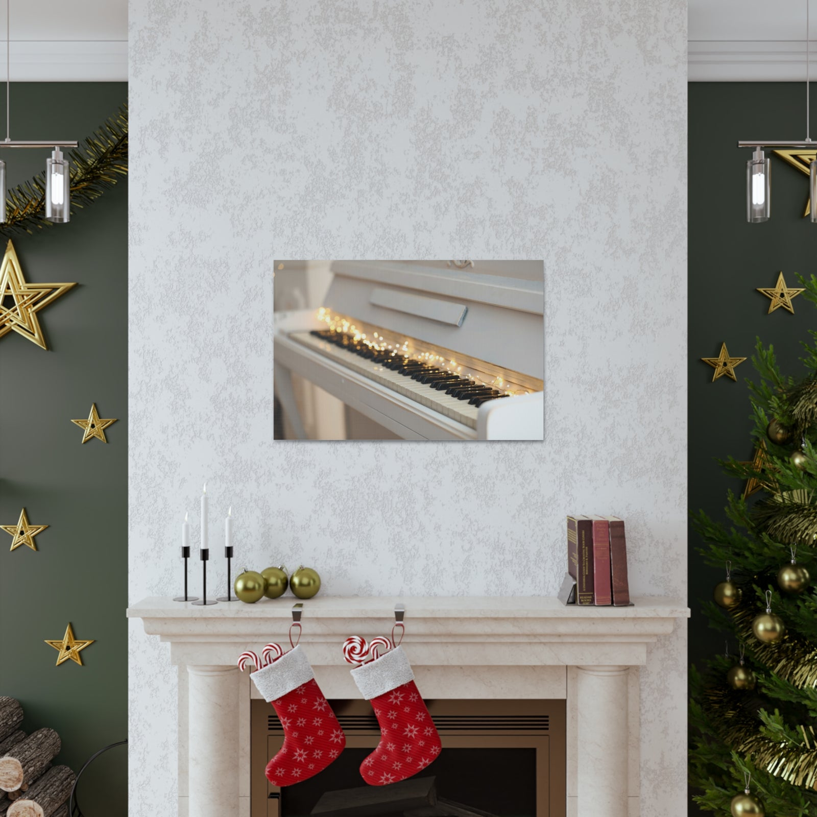 Piano with Glowing Garland Music Lover's Delight Piano Keyboard Canvas Wall Art for Home Decor Ready-to-Hang-Express Your Love Gifts