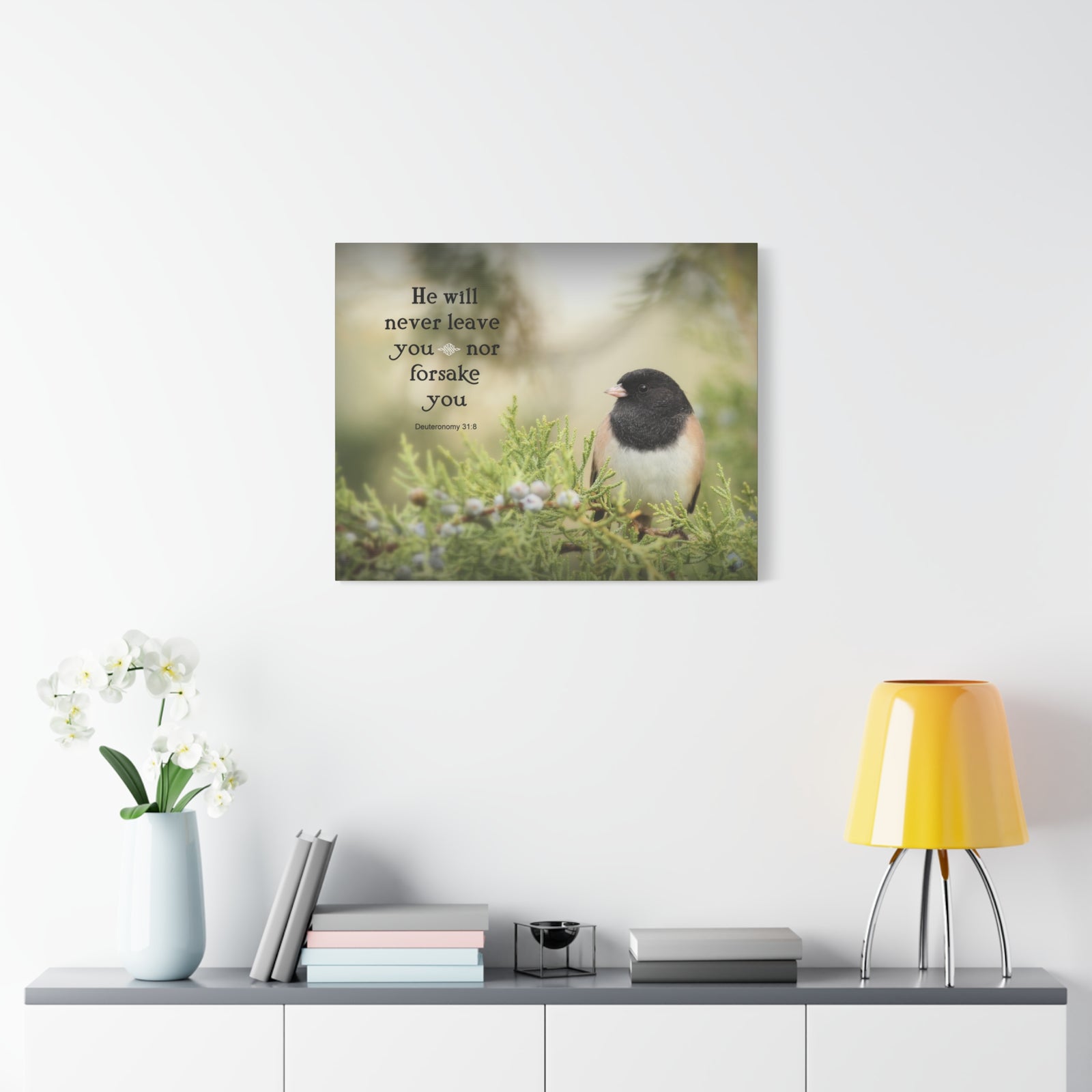 Scripture Canvas Never Forsake Deuteronomy 31:8 Christian Wall Art Bible Verse Print Ready to Hang-Express Your Love Gifts