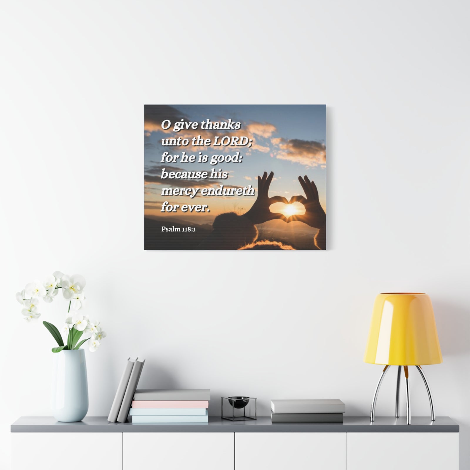 Scripture Canvas Give Thanks Psalm 118:1 Christian Wall Art Bible Verse Print Ready to Hang-Express Your Love Gifts