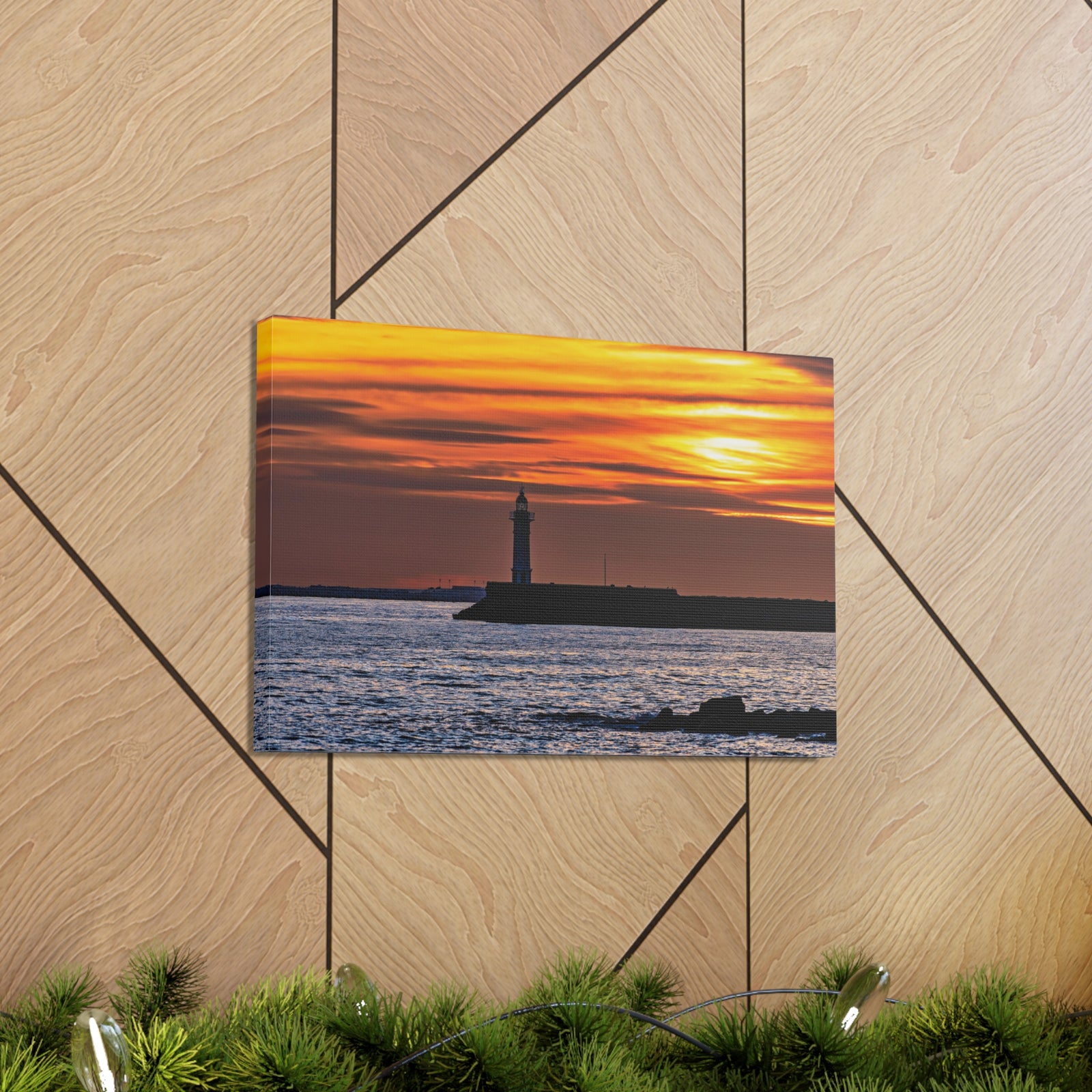 Sunset with Lighthouse Forest Floral Nature Photography Canvas Wall Art for Home Decor Ready-to-Hang-Express Your Love Gifts