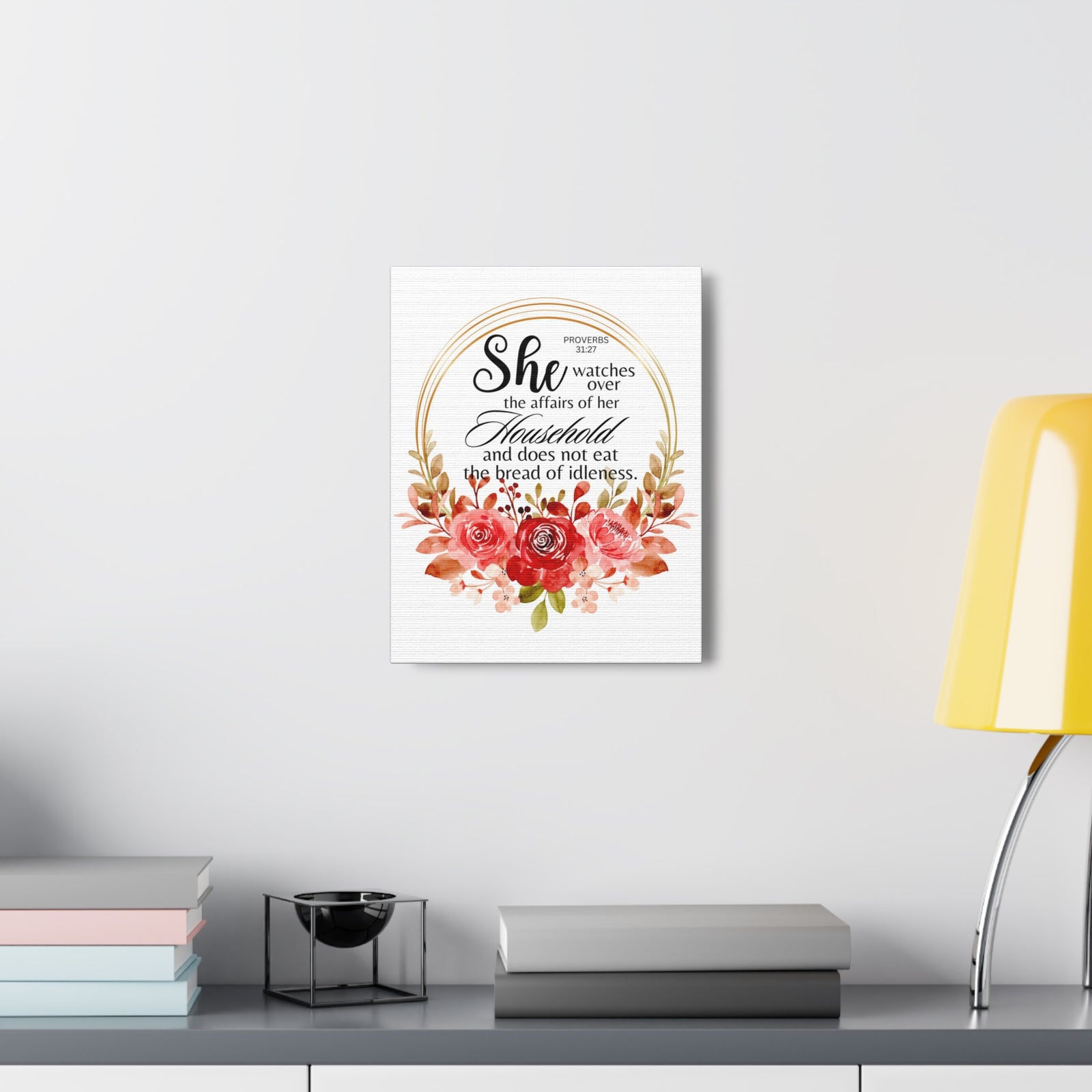 Scripture Walls Proverbs 31:27 She Watches Over Her Household Bible Verse Canvas Christian Wall Art Ready to Hang Unframed-Express Your Love Gifts