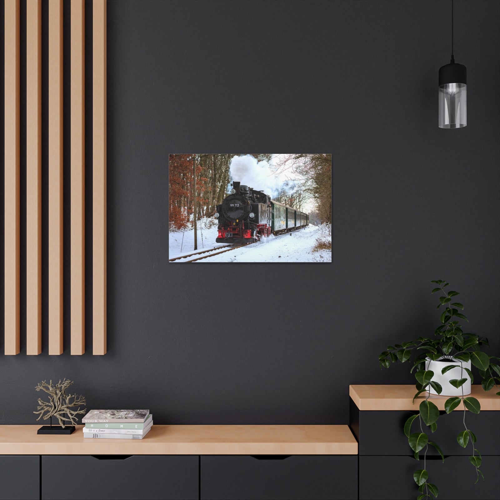 Steam Train Winter White Smoke Modern Multicolor Scenic Nature Photography Canvas Home Office Decor Ready to Hang-Express Your Love Gifts
