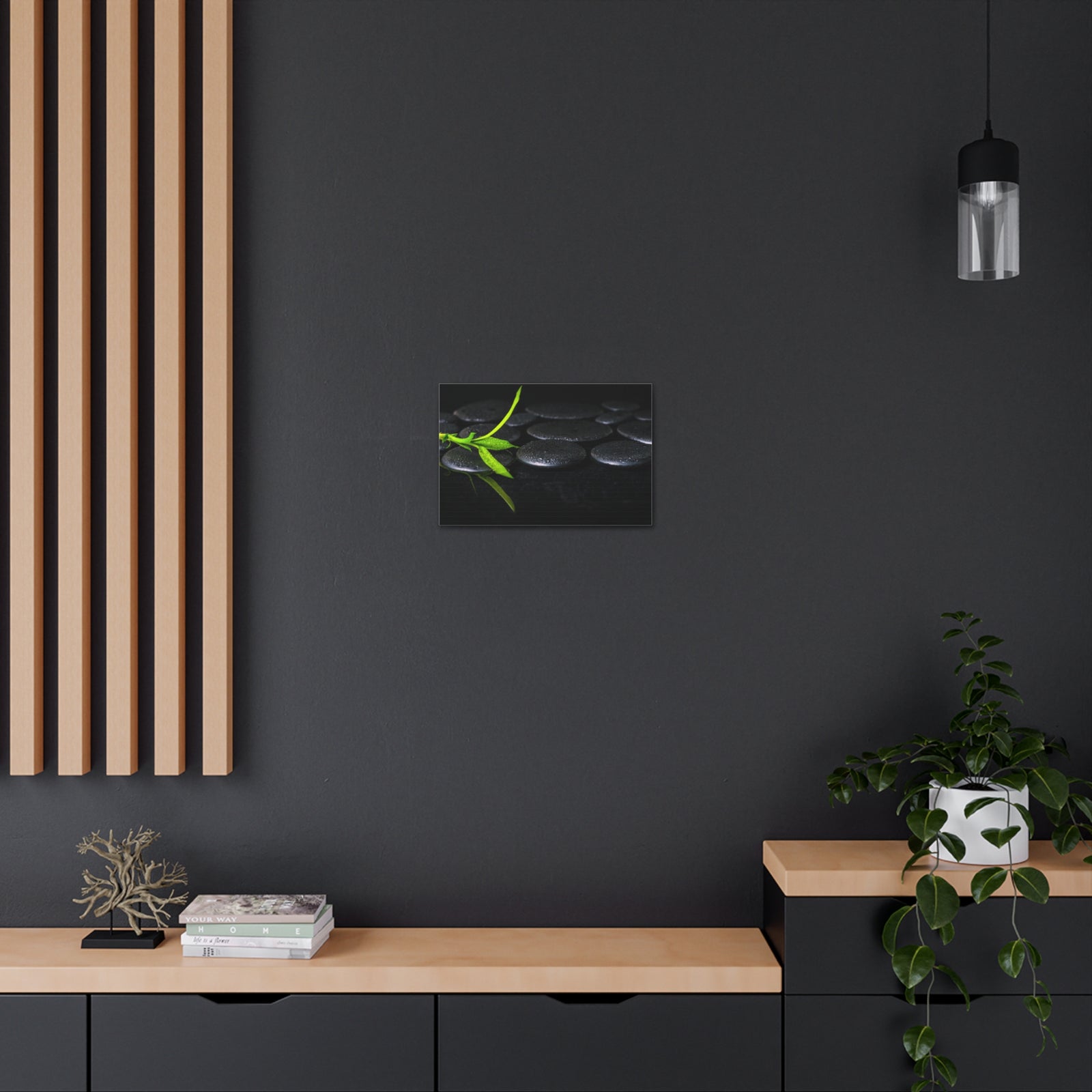 Green Bamboo on Stones Forest Floral Nature Photography Canvas Wall Art for Home Decor Ready-to-Hang-Express Your Love Gifts