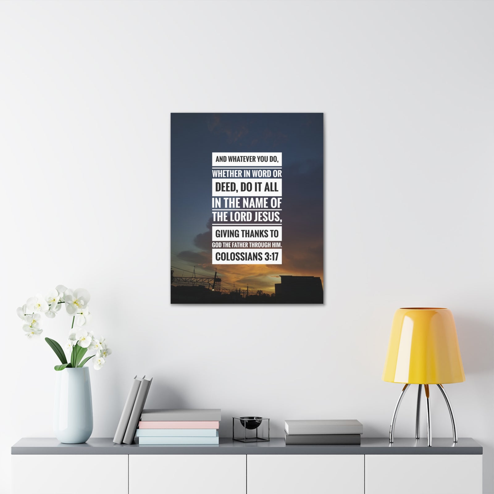 Scripture Canvas Thanks To God The Father Colossians 3:17 Christian Wall Art Bible Verse Print Ready to Hang-Express Your Love Gifts